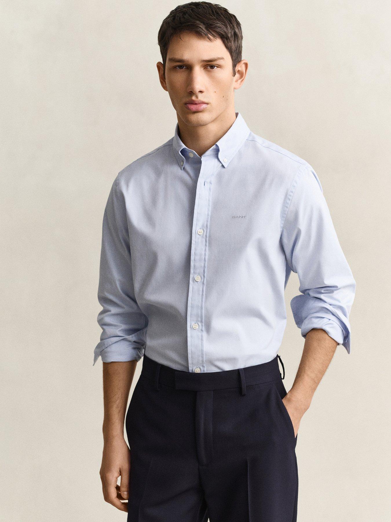 GANT Mens Regular Fit Pinpoint Oxford Long Sleeve Shirt, Light Blue, Size 3Xl, Men