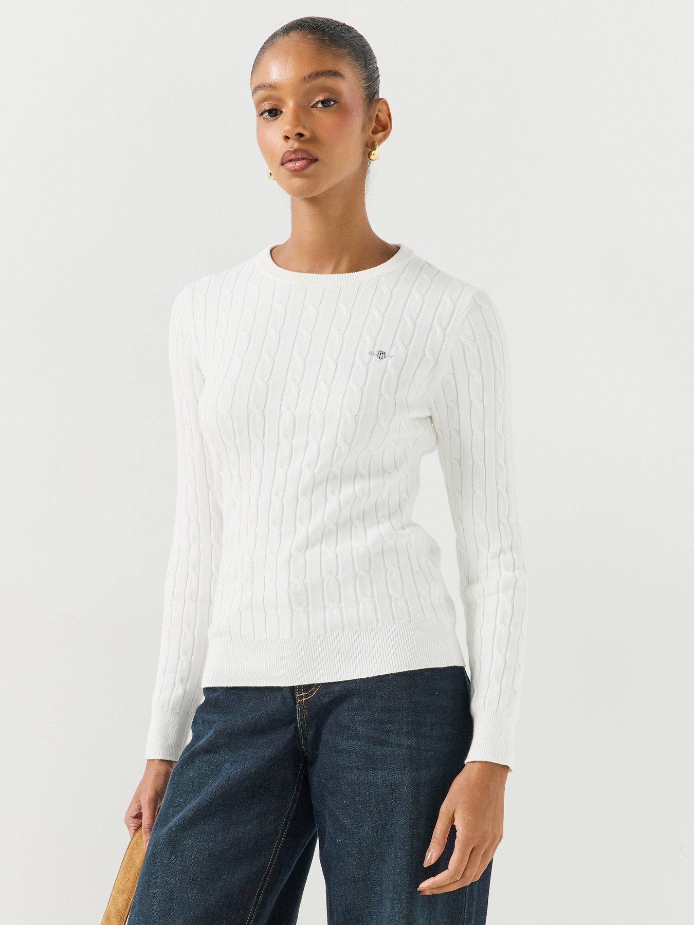 GANT Gant Women's Classic Cable Knitted Jumper, White, Size M, Women - Image 2