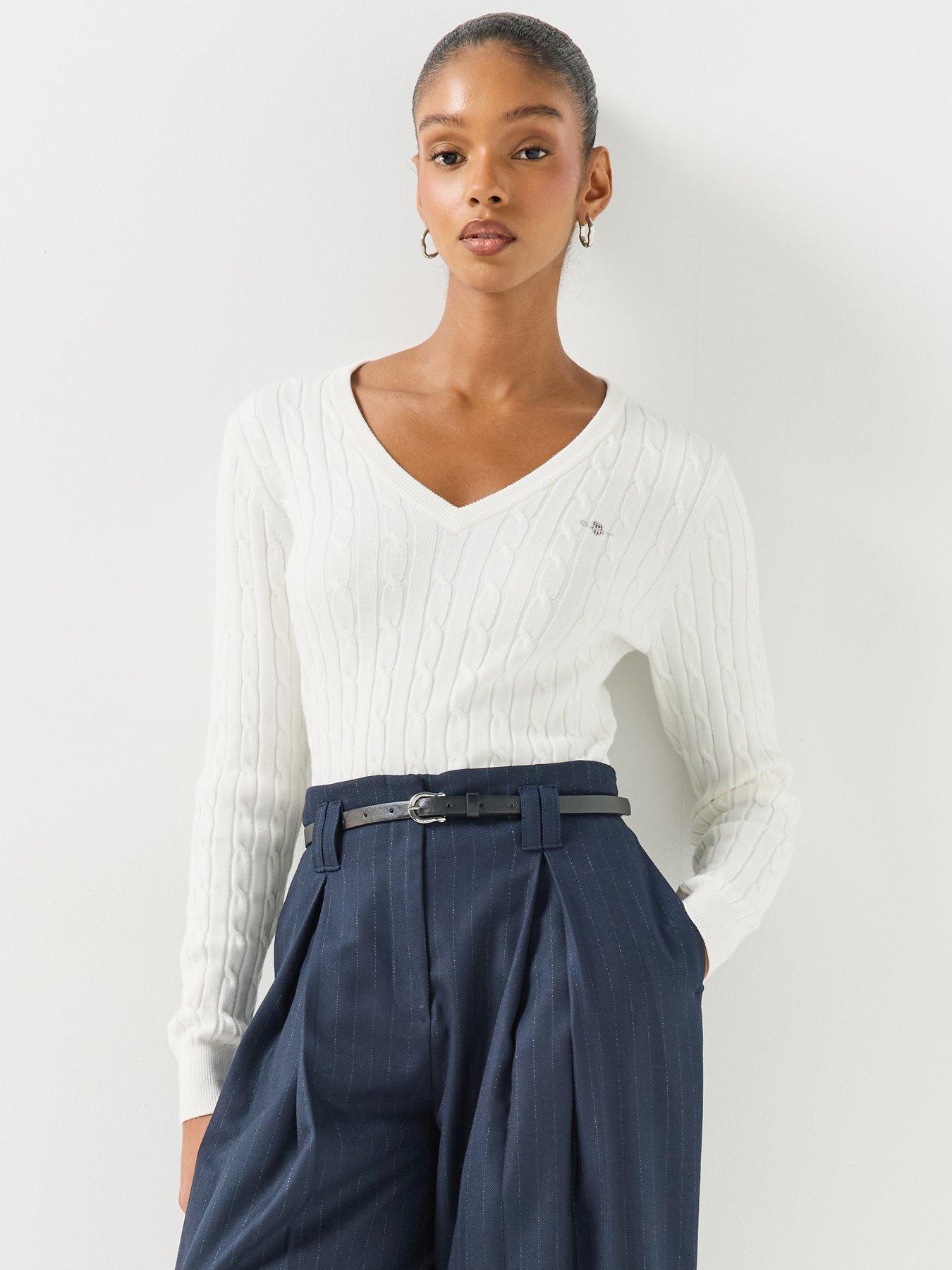 GANT Gant Women's Classic Cable Knitted Jumper, White, Size S, Women - Image 2