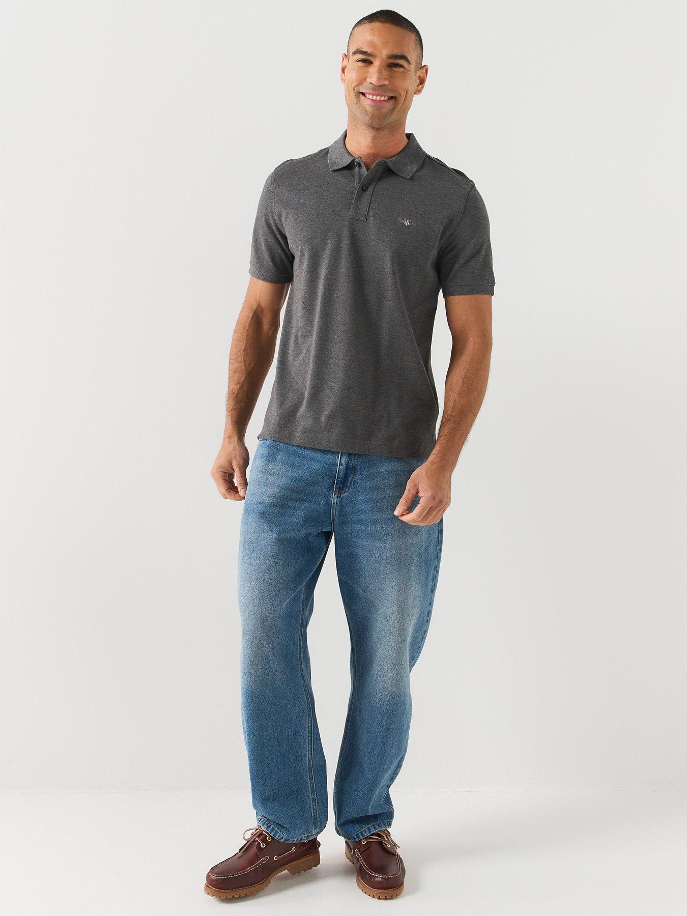 Image 3 of 6 of GANT Mens Classic Regular Fit Two-Button Polo Shirt - Dark Grey