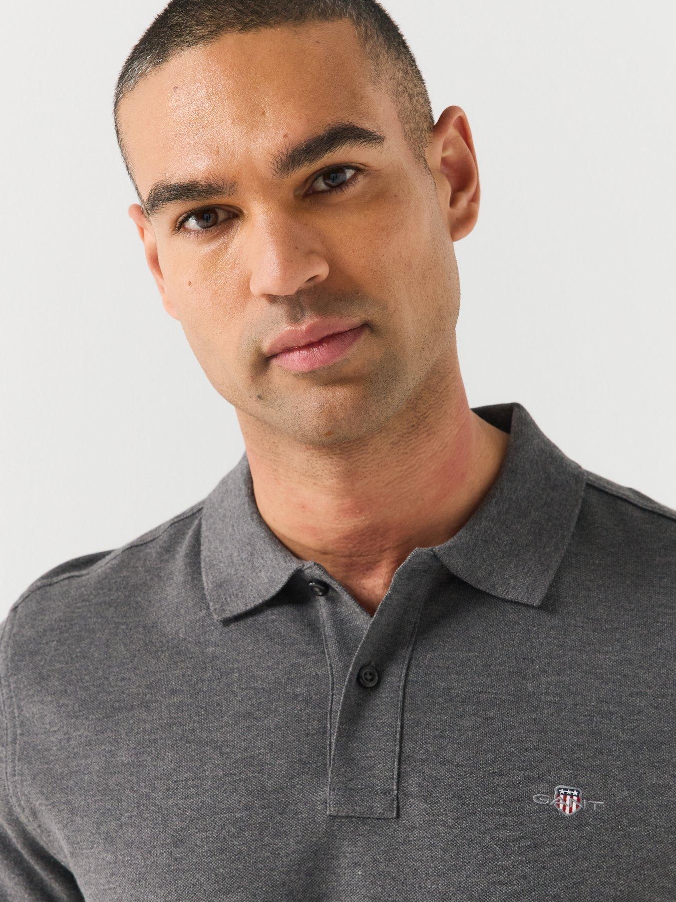 Image 4 of 6 of GANT Mens Classic Regular Fit Two-Button Polo Shirt - Dark Grey