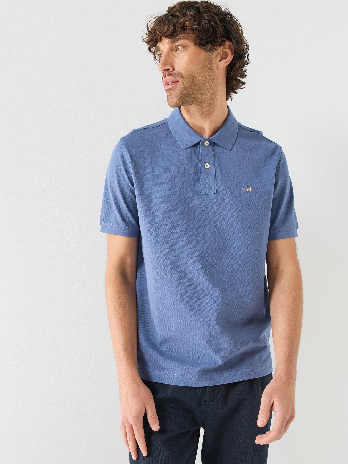 GANT Mens Classic Regular Polo Shirt, Blue, Size L, Men
