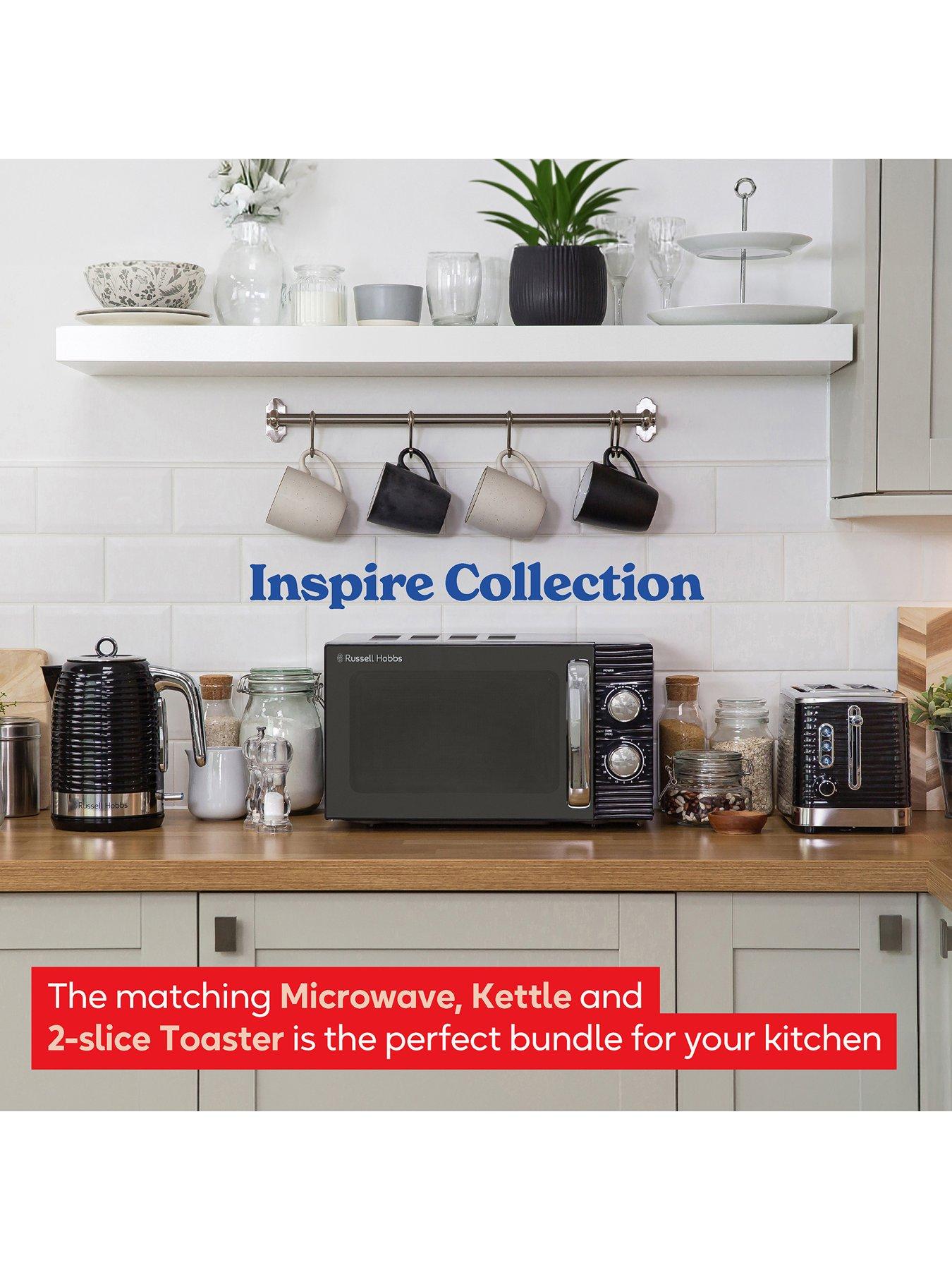 Image 2 of 7 of Russell Hobbs Black Inspire Bundle - Kettle, 2 Slice Toaster, And Microwave