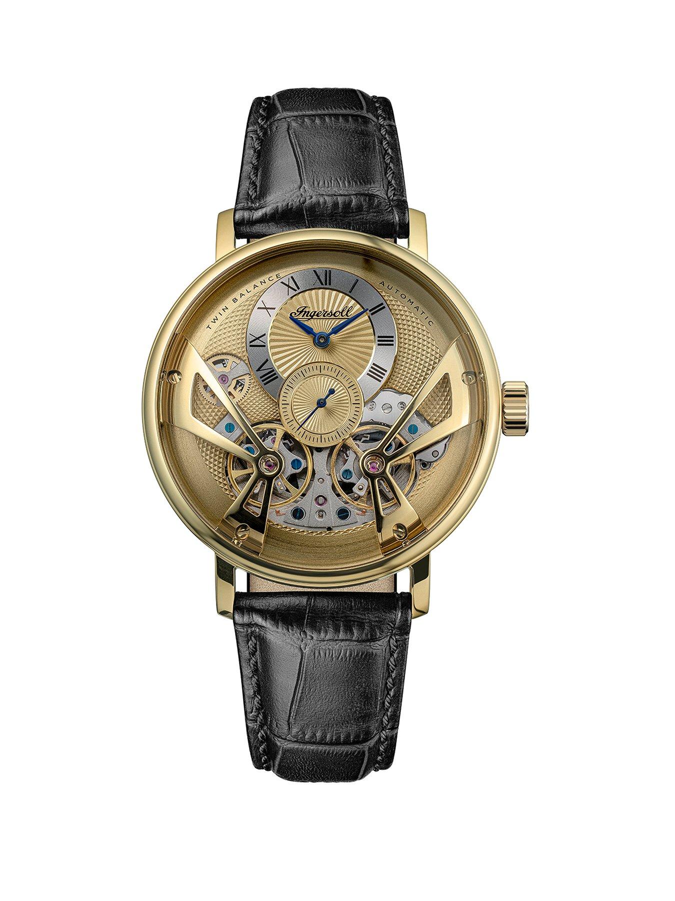 Image 1 of 6 of Ingersoll 1892 The Tenessee Automatic Mens Watch with Gold Dial and Black Leather Strap - I13106