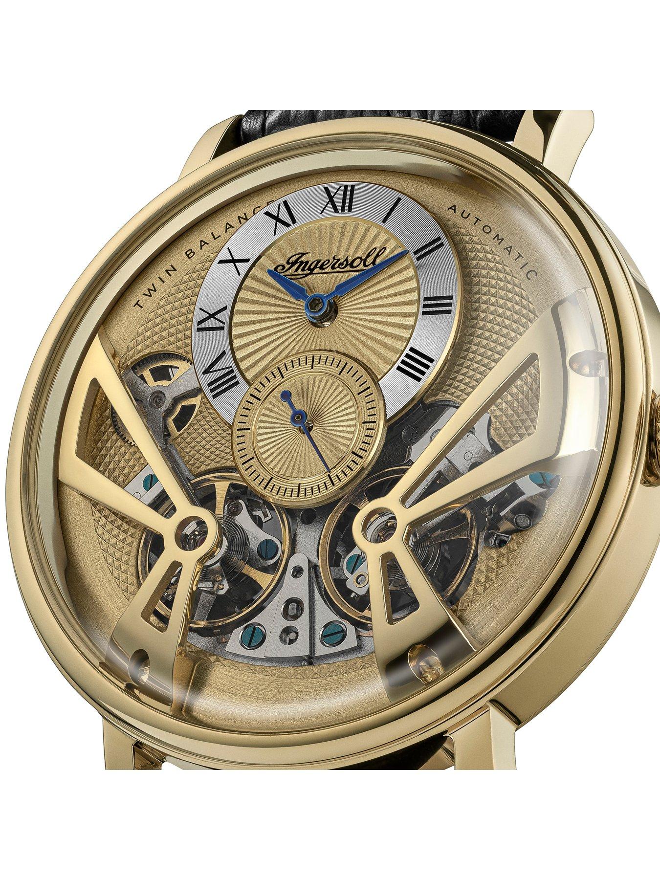 Image 2 of 6 of Ingersoll 1892 The Tenessee Automatic Mens Watch with Gold Dial and Black Leather Strap - I13106