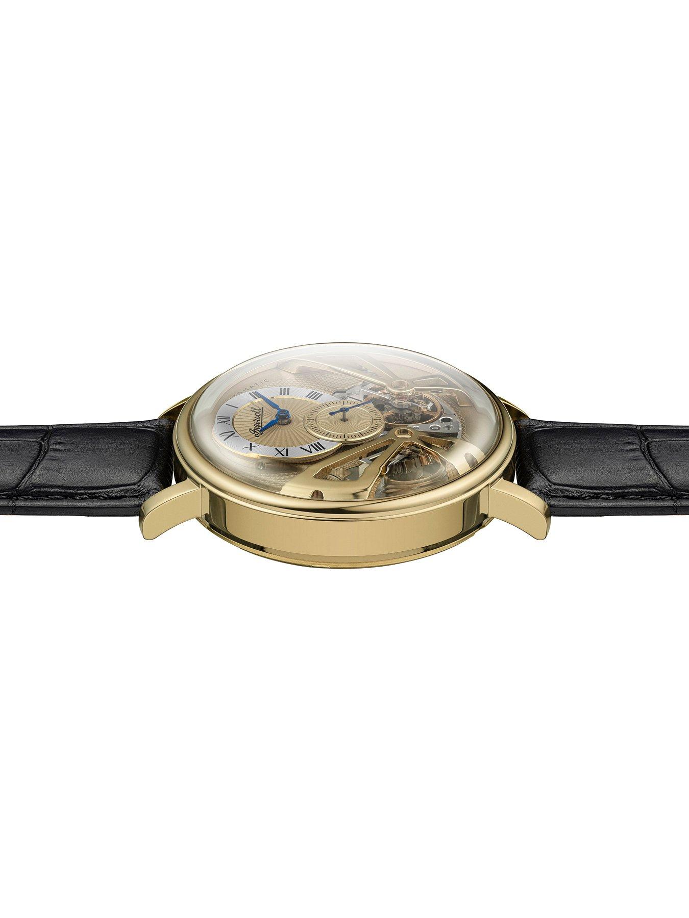 Image 4 of 6 of Ingersoll 1892 The Tenessee Automatic Mens Watch with Gold Dial and Black Leather Strap - I13106