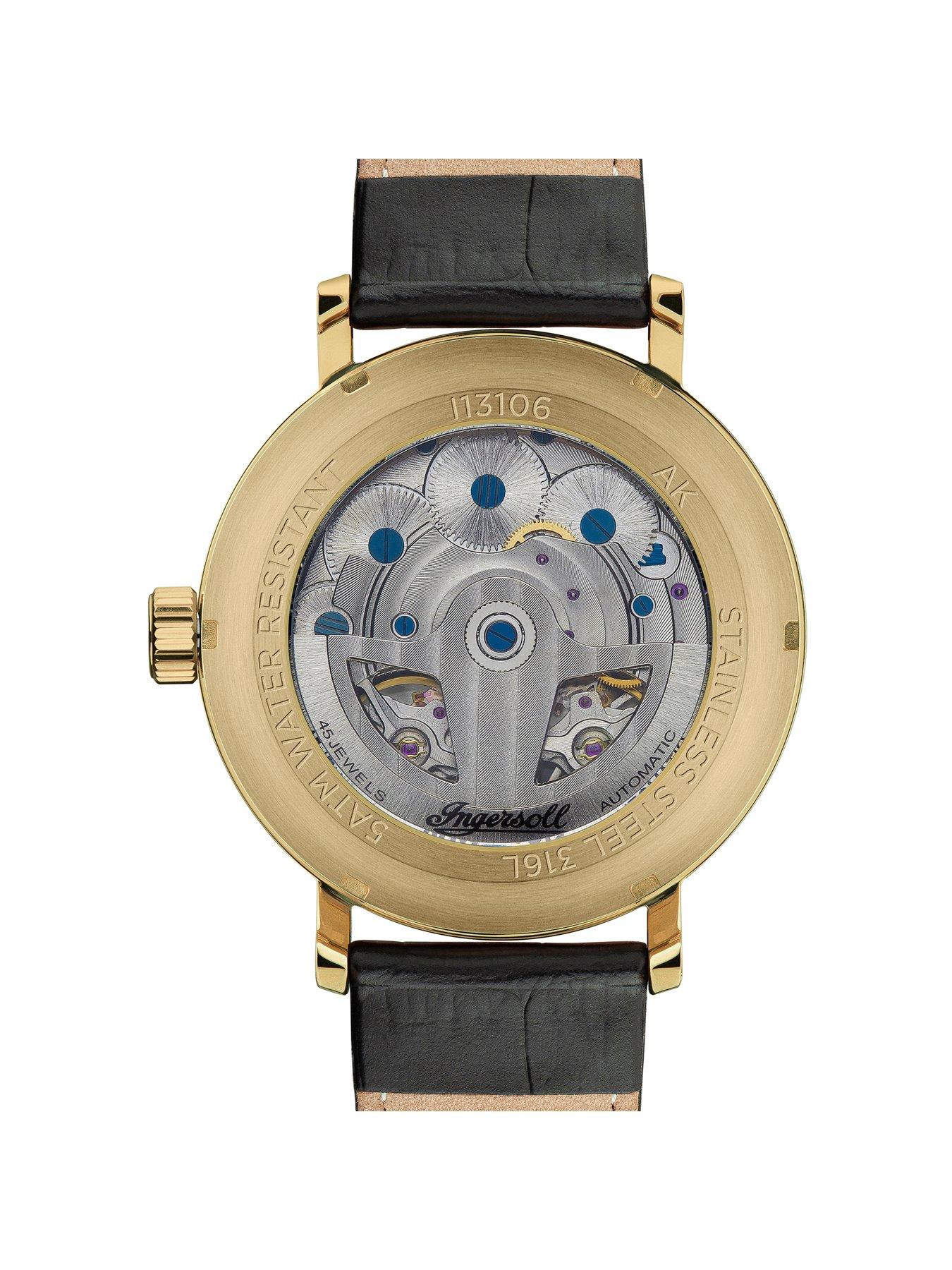 Image 6 of 6 of Ingersoll 1892 The Tenessee Automatic Mens Watch with Gold Dial and Black Leather Strap - I13106