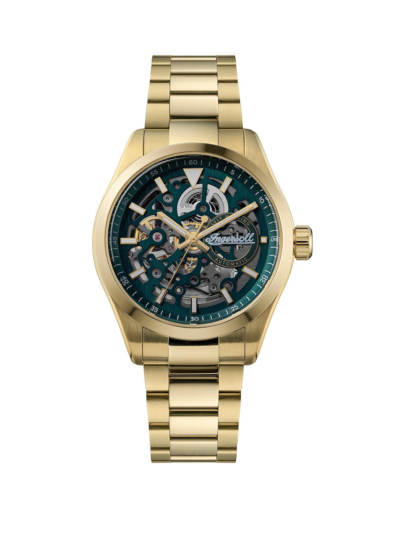 Image 1 of 6 of Ingersoll Mens 1892 The Deck Skeleton Dial Automatic Watch - Green