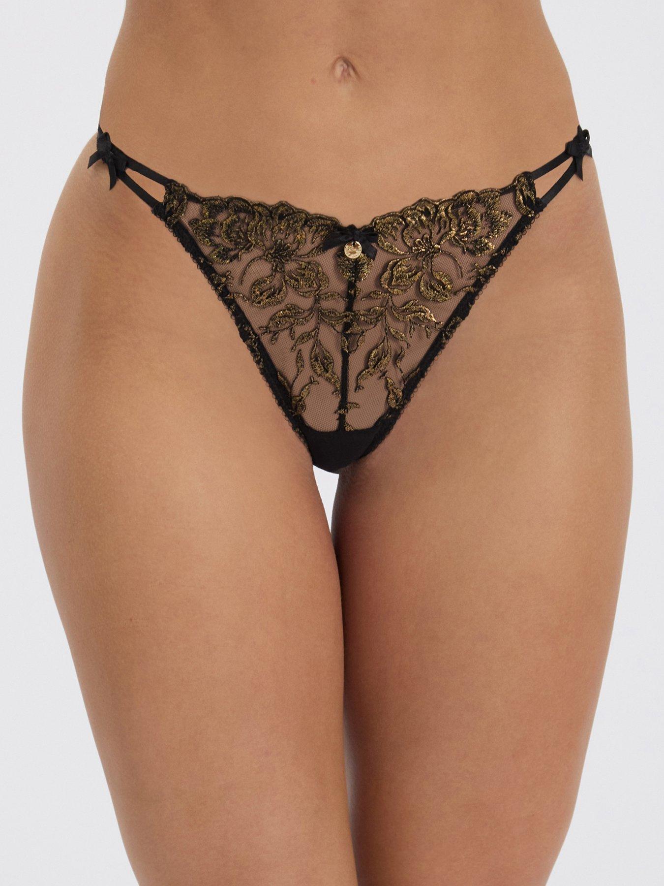 Image 1 of 6 of Boux Avenue Womens Arabella Embroidered Double Strap Thong - Black