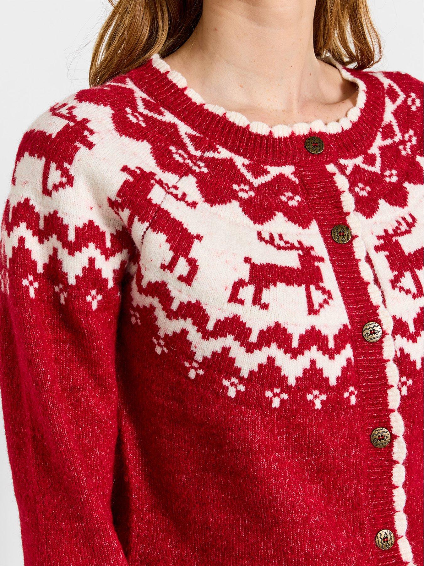 Image 5 of 7 of Joe Browns Womens Retro Reindeer Fairisle Button-Through Cardigan - Red