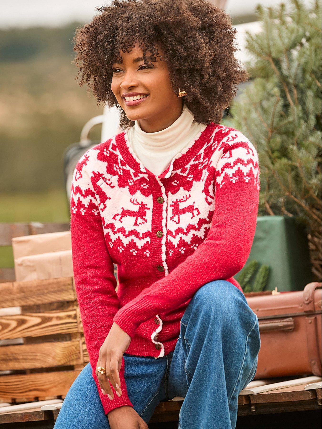 Image 6 of 7 of Joe Browns Womens Retro Reindeer Fairisle Button-Through Cardigan - Red
