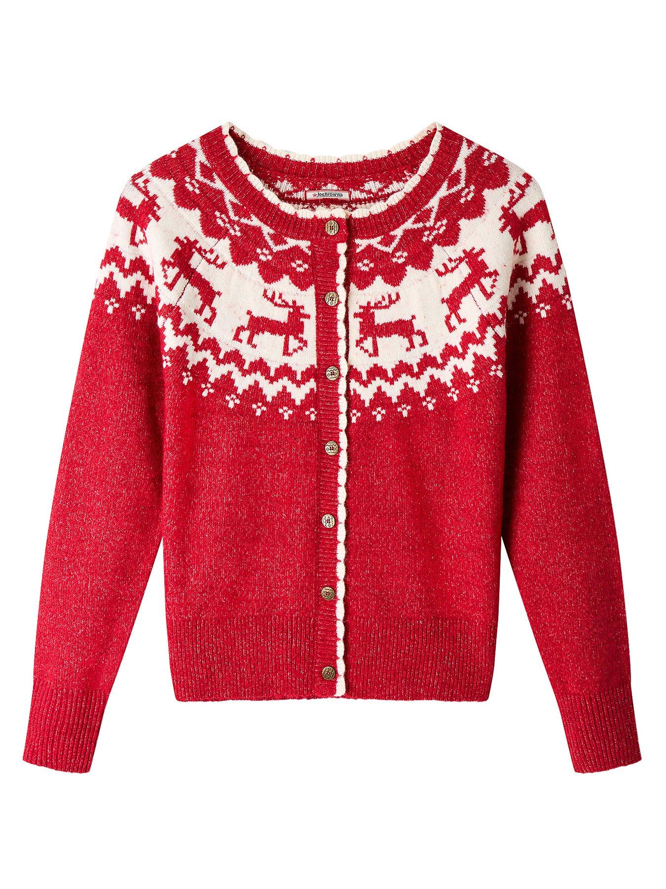 Image 7 of 7 of Joe Browns Womens Retro Reindeer Fairisle Button-Through Cardigan - Red