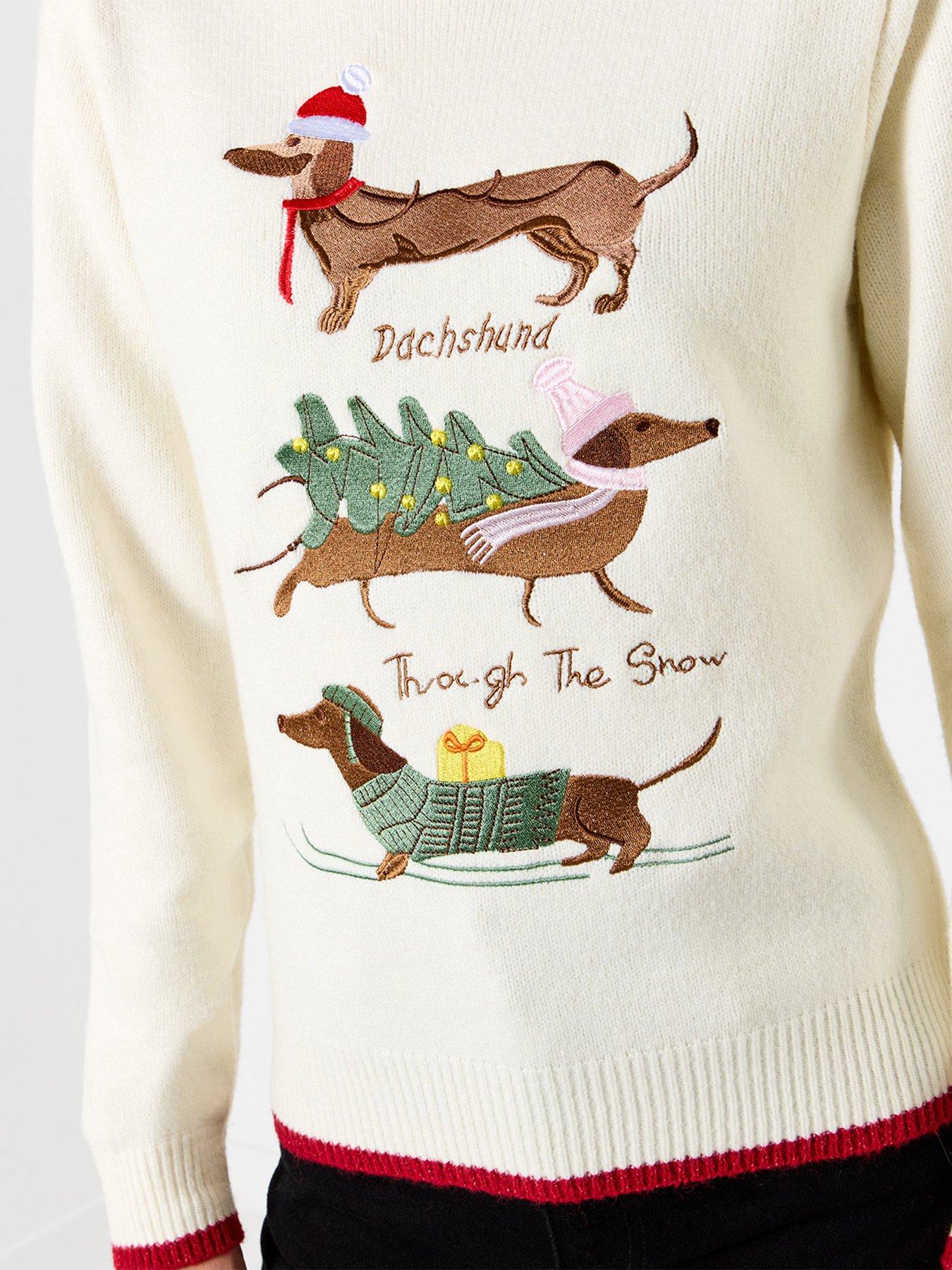 Image 5 of 7 of Joe Browns Womens Darcie Dachshund Embroidered Contrast Trim Christmas Jumper - Cream