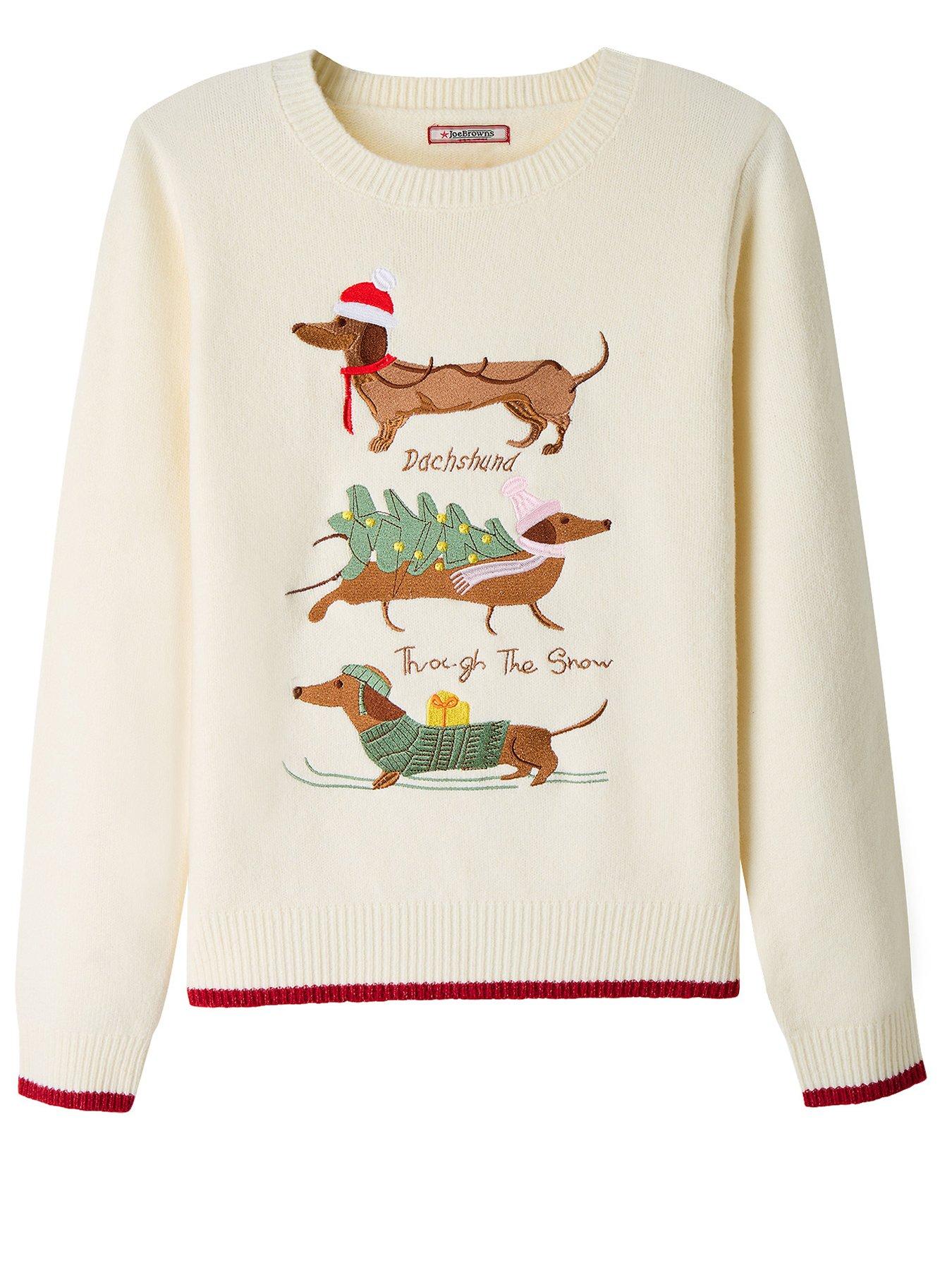 Image 7 of 7 of Joe Browns Womens Darcie Dachshund Embroidered Contrast Trim Christmas Jumper - Cream