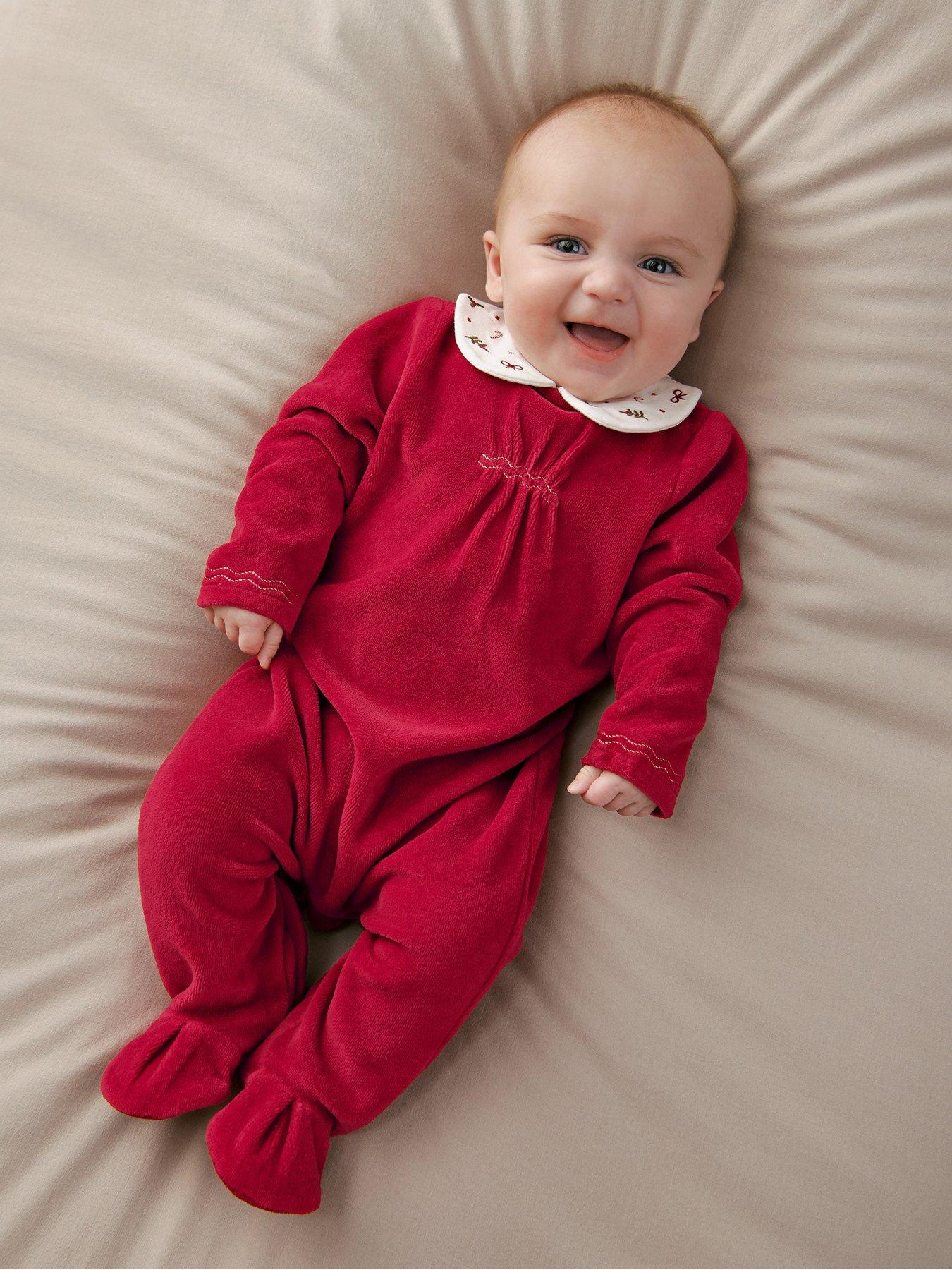 Mamas & Papas Baby Christmas Velour All-in-One in Red, Newborn Size - Image 3