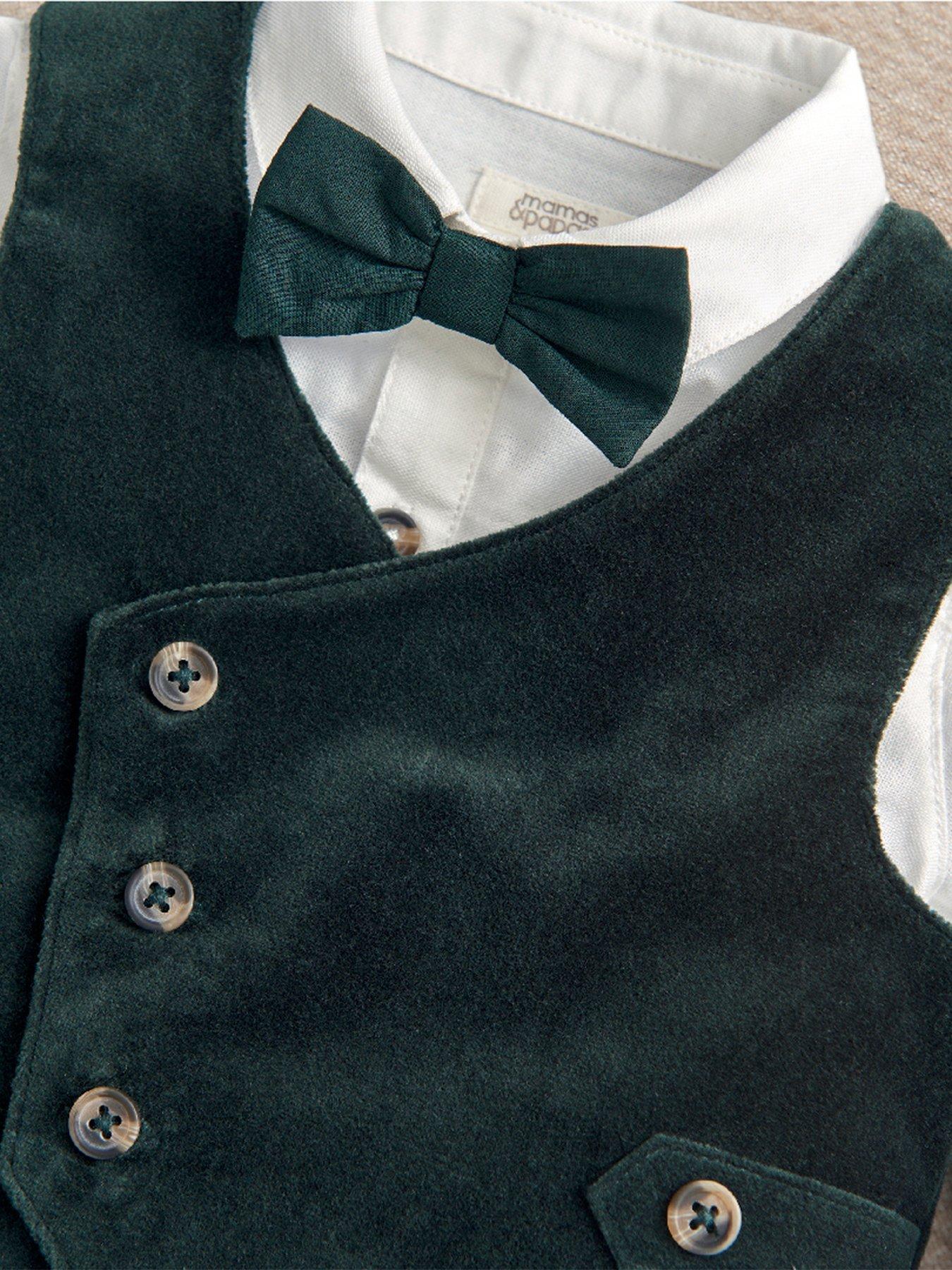 Image 2 of 3 of Mamas & Papas Baby boys 4 Piece Velvet Suit Set Party Outfit - Green