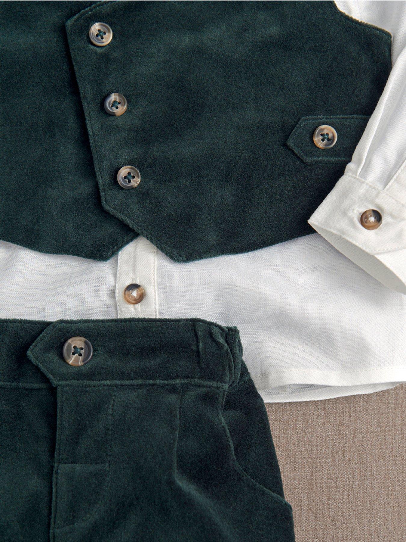 Image 3 of 3 of Mamas & Papas Baby boys 4 Piece Velvet Suit Set Party Outfit - Green