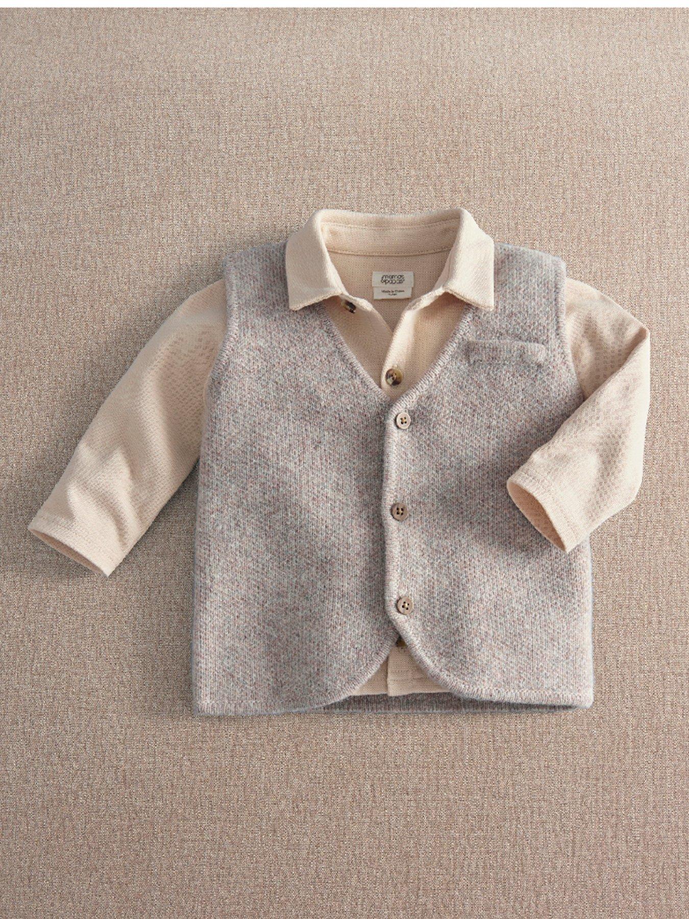 Mamas & Papas Men's Brown Knitted Waistcoat & Shirt Set - Image 3