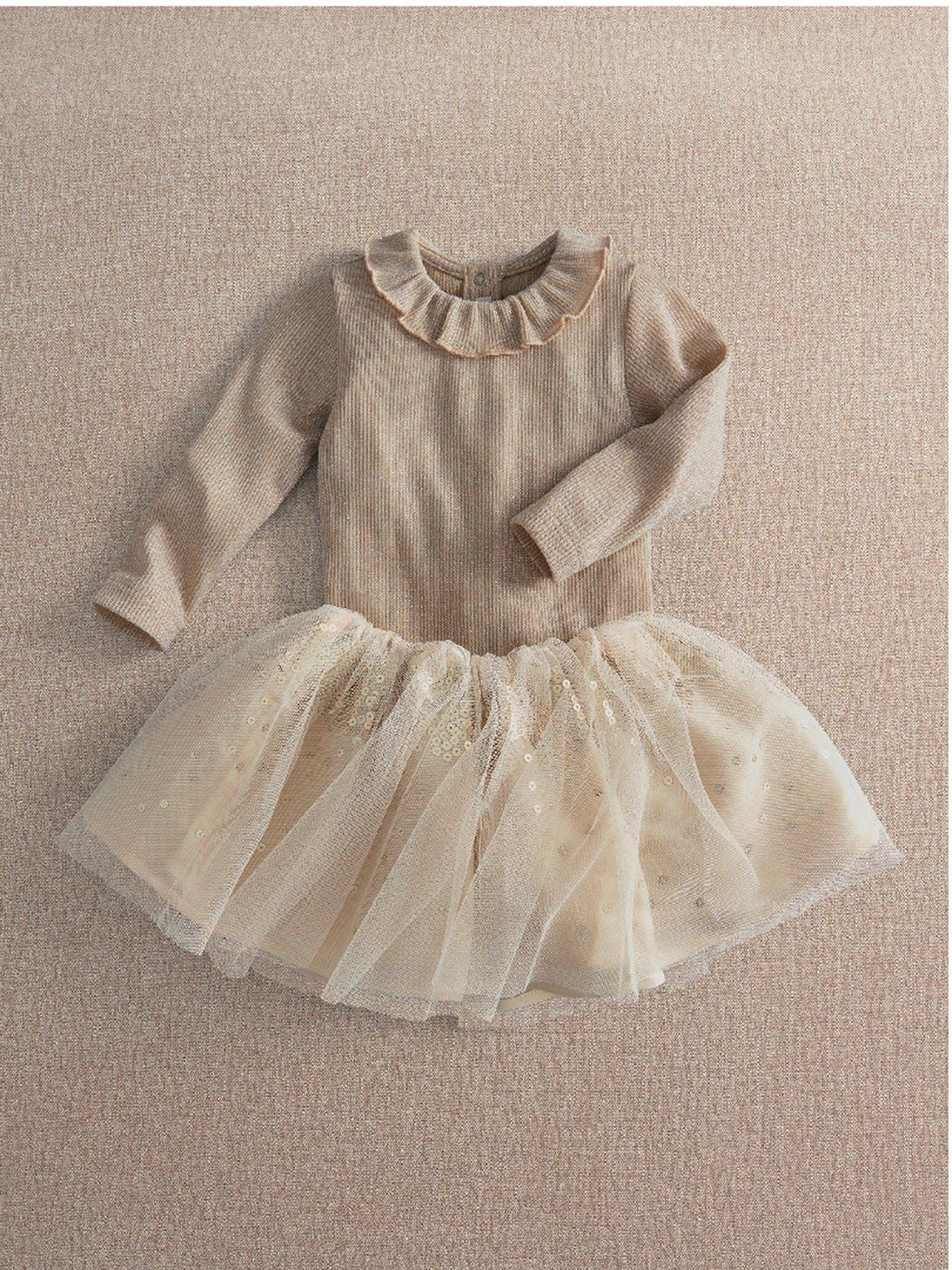 Image 1 of 3 of Mamas & Papas Baby Girls Sequin Tutu Frill Collar Bodysuit Set - Gold