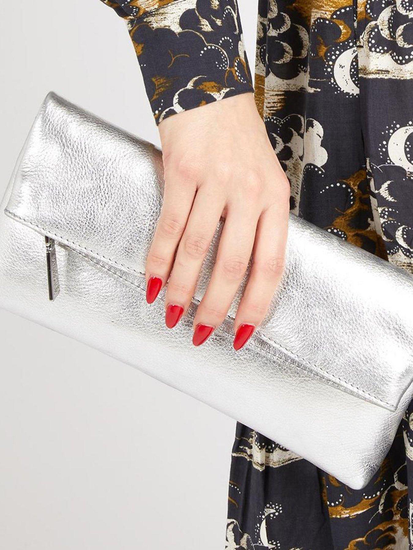 Image 2 of 3 of Jones Bootmaker Womens Wylie Metallic Fold-Over Zip Clutch Bag - Silver