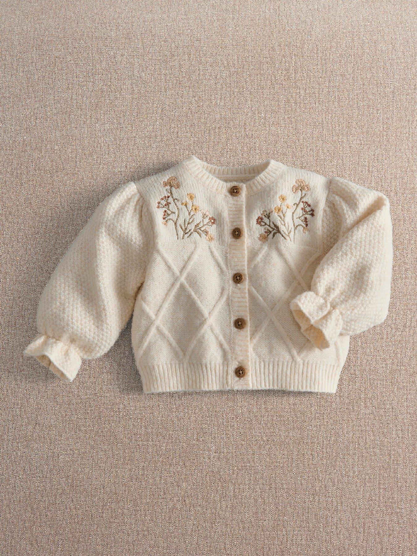 Image 1 of 3 of Mamas & Papas Baby Girls Cable Knit Embroidered Cardigan - Cream