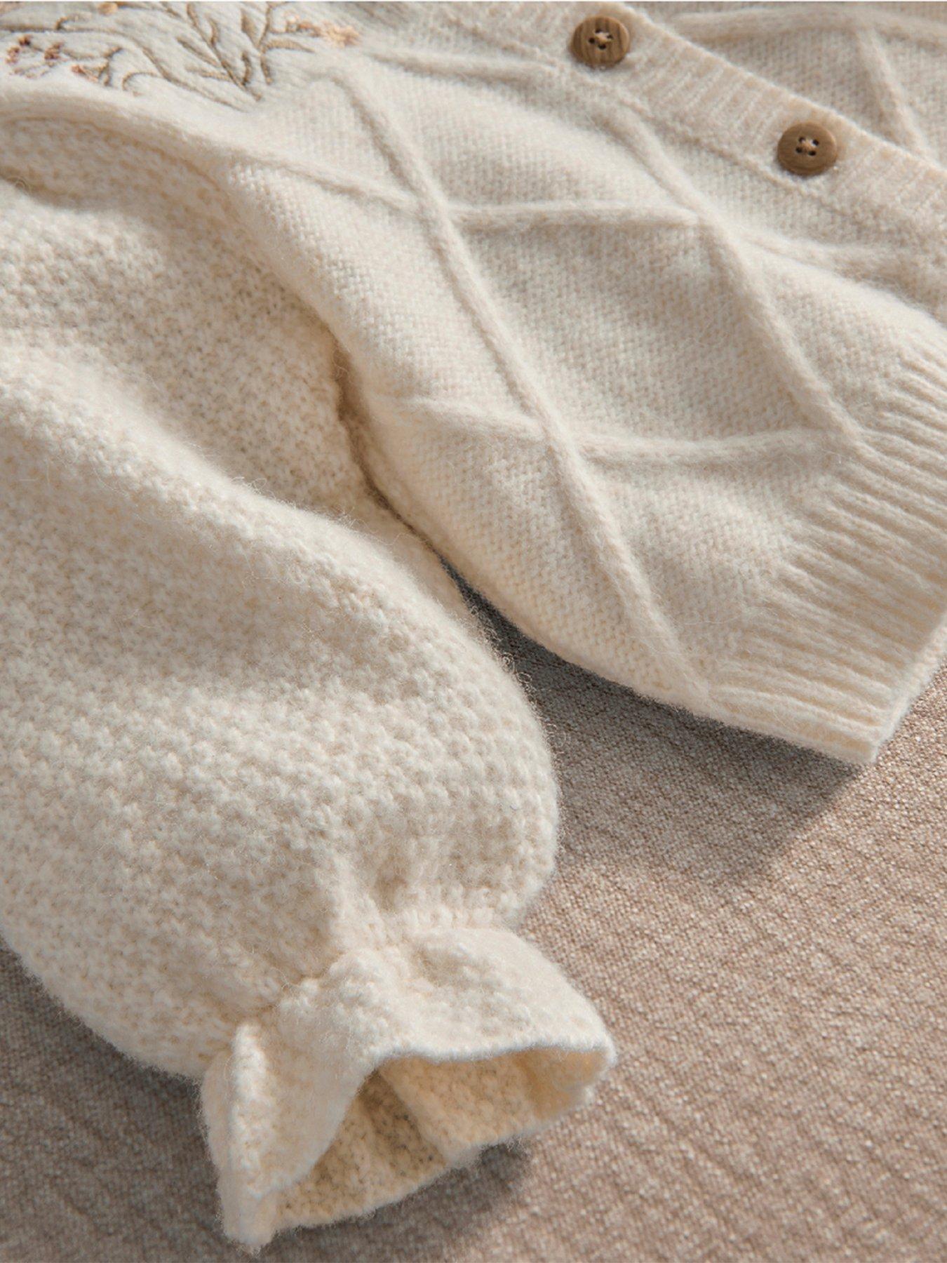 Image 2 of 3 of Mamas & Papas Baby Girls Cable Knit Embroidered Cardigan - Cream