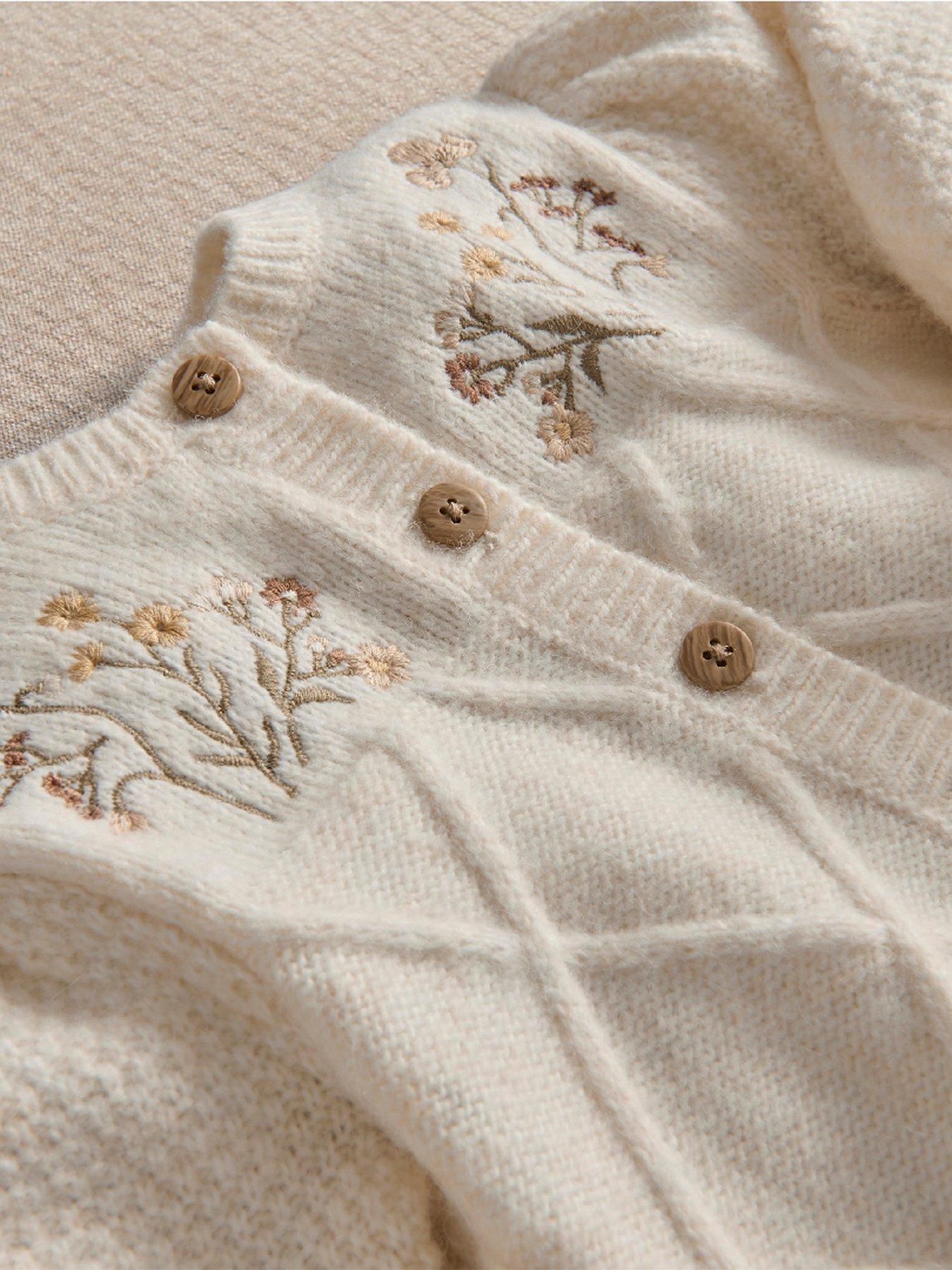 Image 3 of 3 of Mamas & Papas Baby Girls Cable Knit Embroidered Cardigan - Cream