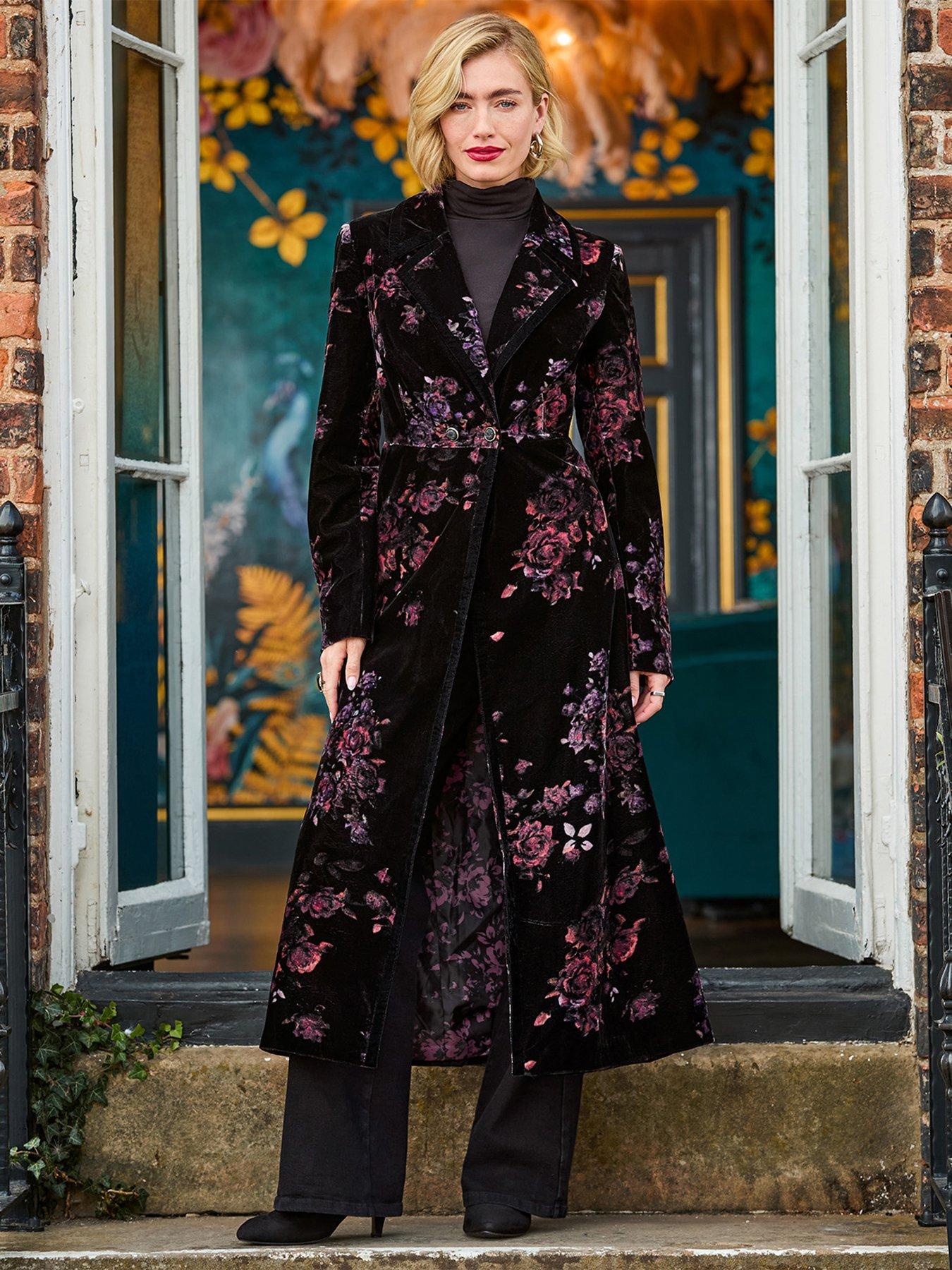 Image 1 of 6 of Joe Browns Womens Printed Velvet Longline Tailored Coat - Black