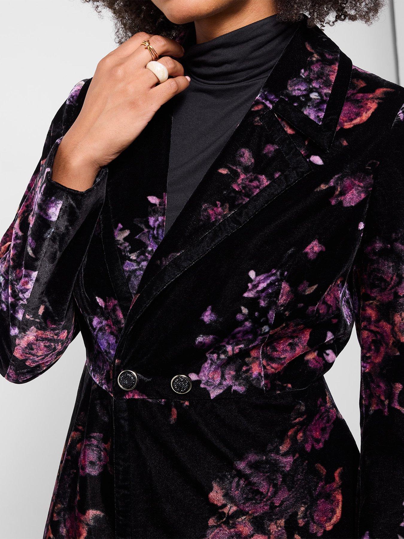 Image 3 of 6 of Joe Browns Womens Printed Velvet Longline Tailored Coat - Black