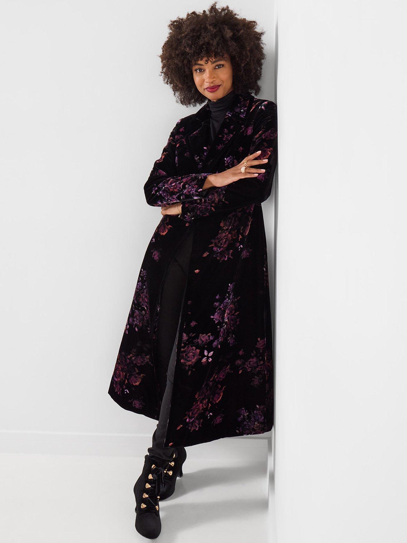Image 4 of 6 of Joe Browns Womens Printed Velvet Longline Tailored Coat - Black