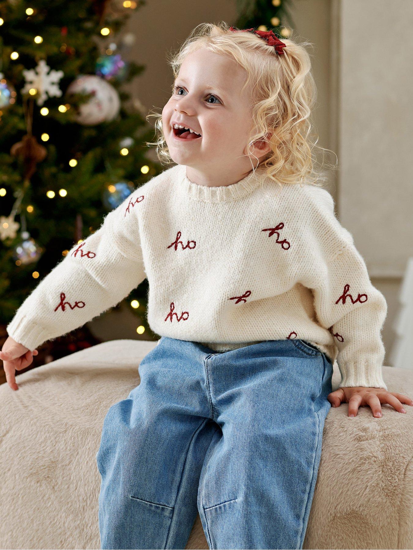 Image 1 of 7 of Mamas & Papas Baby Unisex Ho Ho Ho Knitted Christmas Jumper - Cream