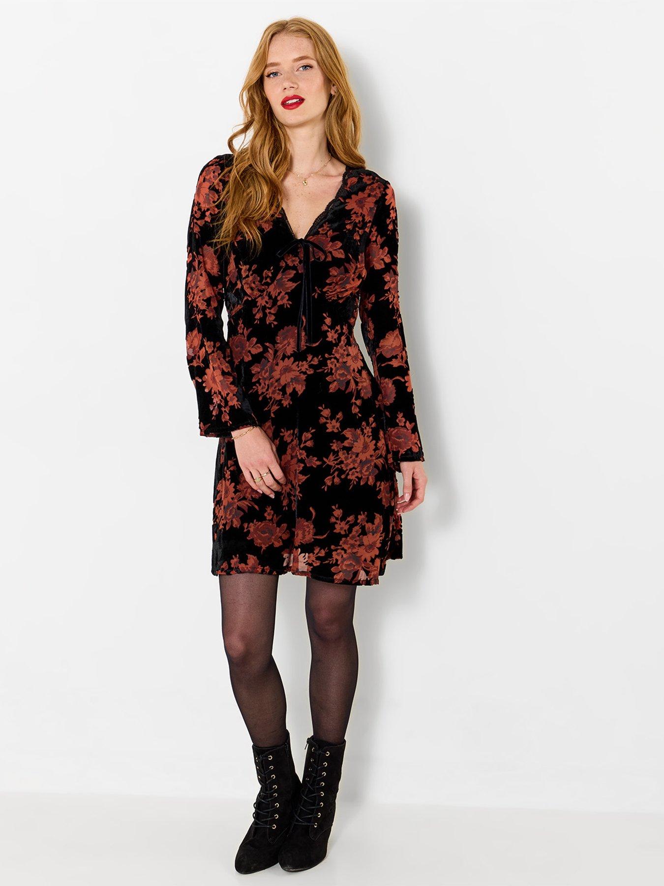Image 2 of 7 of Joe Browns Womens Dazzling Devore Tie-Front V-Neck Tunic Dress - Black