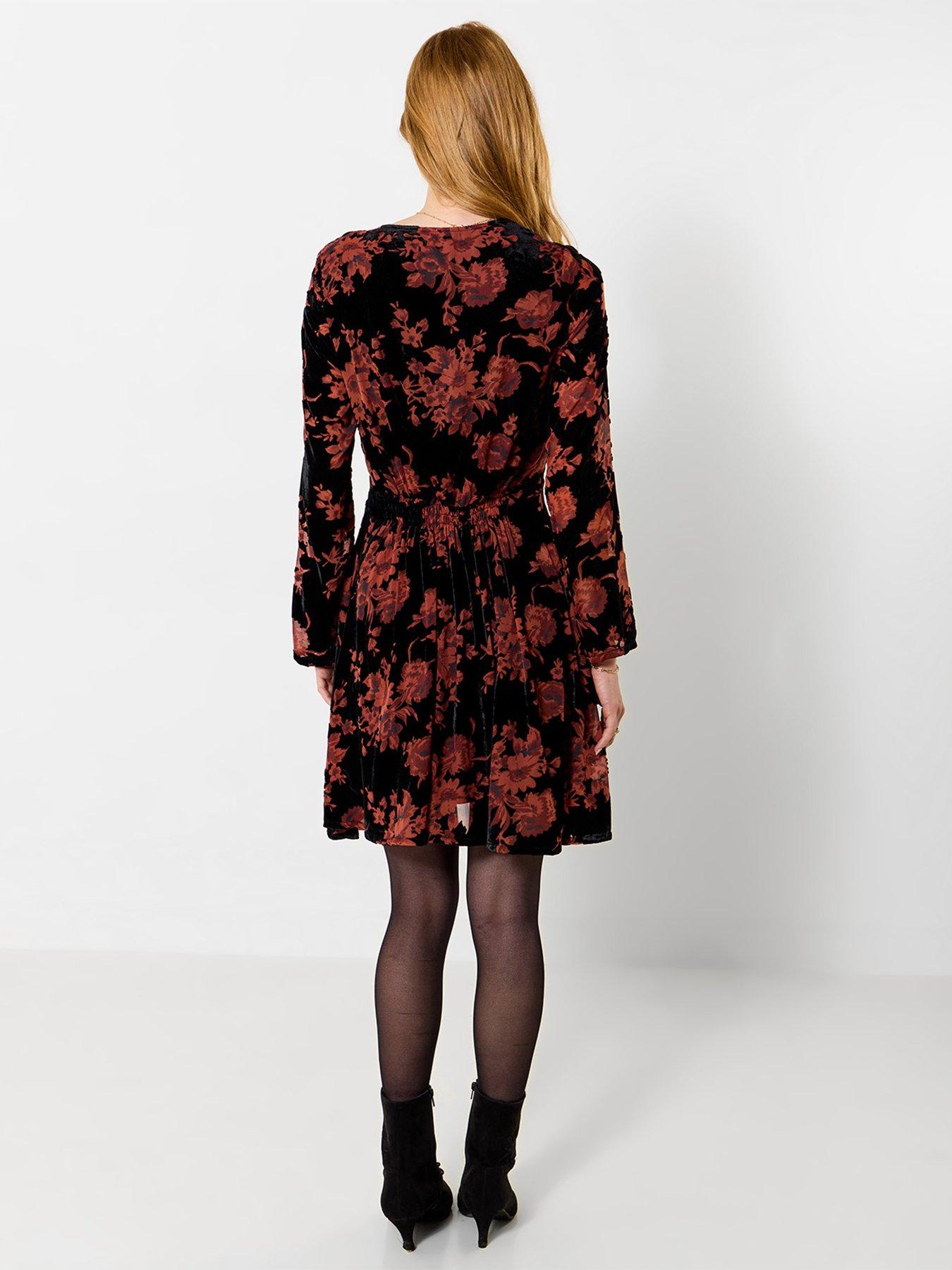 Image 3 of 7 of Joe Browns Womens Dazzling Devore Tie-Front V-Neck Tunic Dress - Black