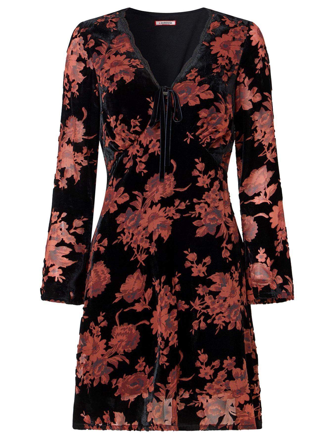 Image 7 of 7 of Joe Browns Womens Dazzling Devore Tie-Front V-Neck Tunic Dress - Black