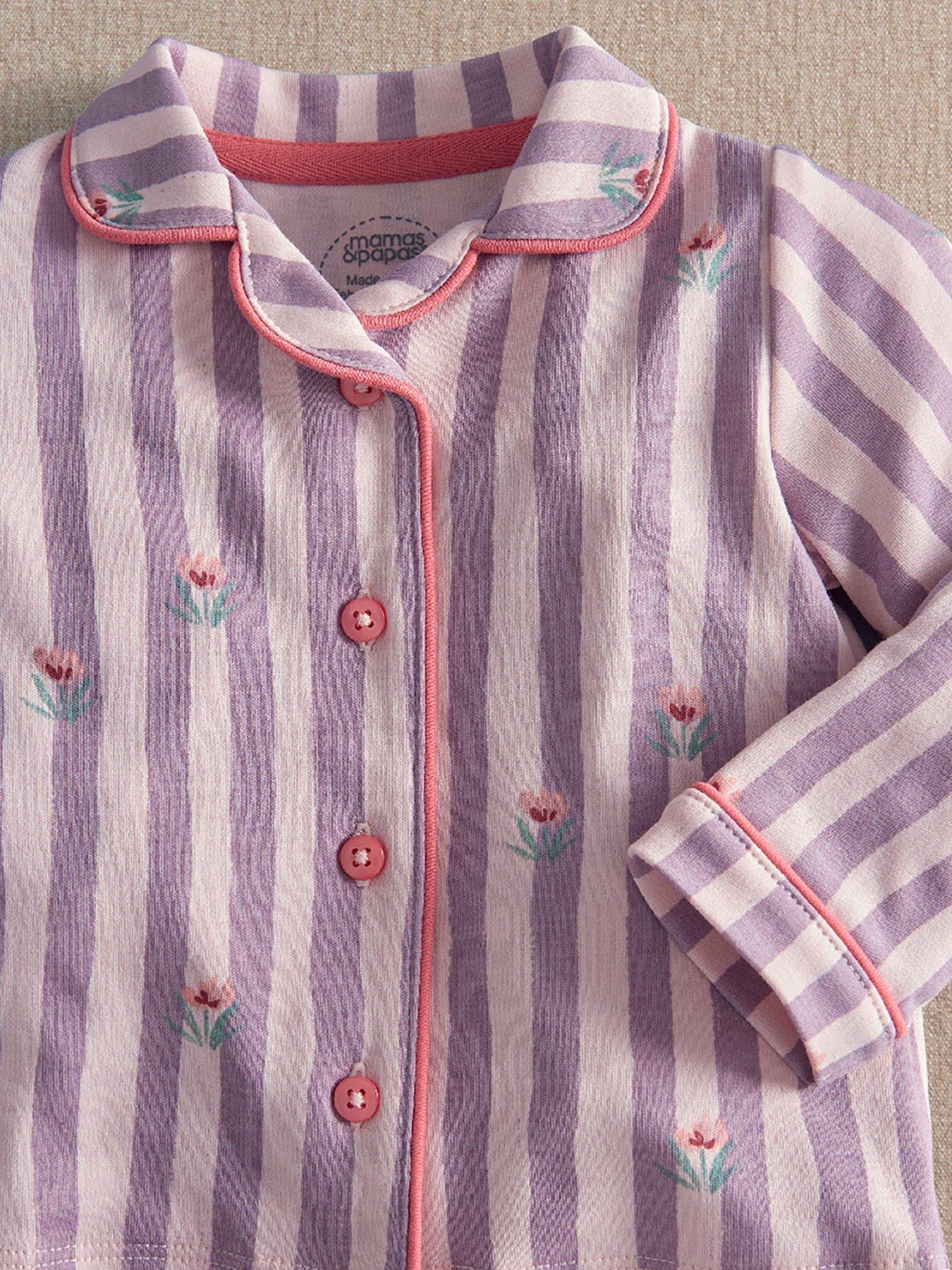 Image 2 of 3 of Mamas & Papas Baby Girls Floral Stripe Jersey Pyjama Set - Pink
