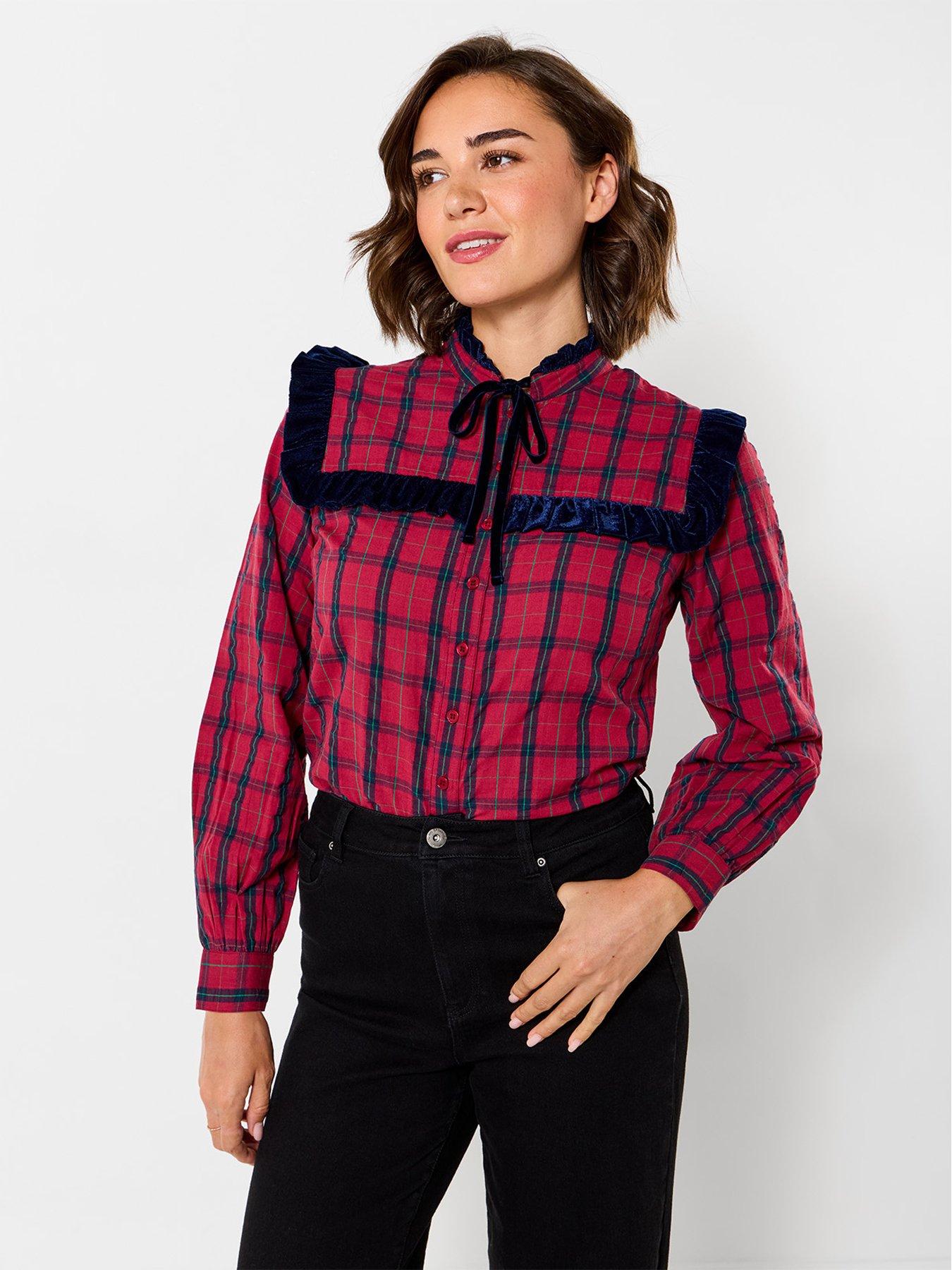 Image 2 of 7 of Joe Browns Womens Tie Neck Velvet Frill Blouse - Red