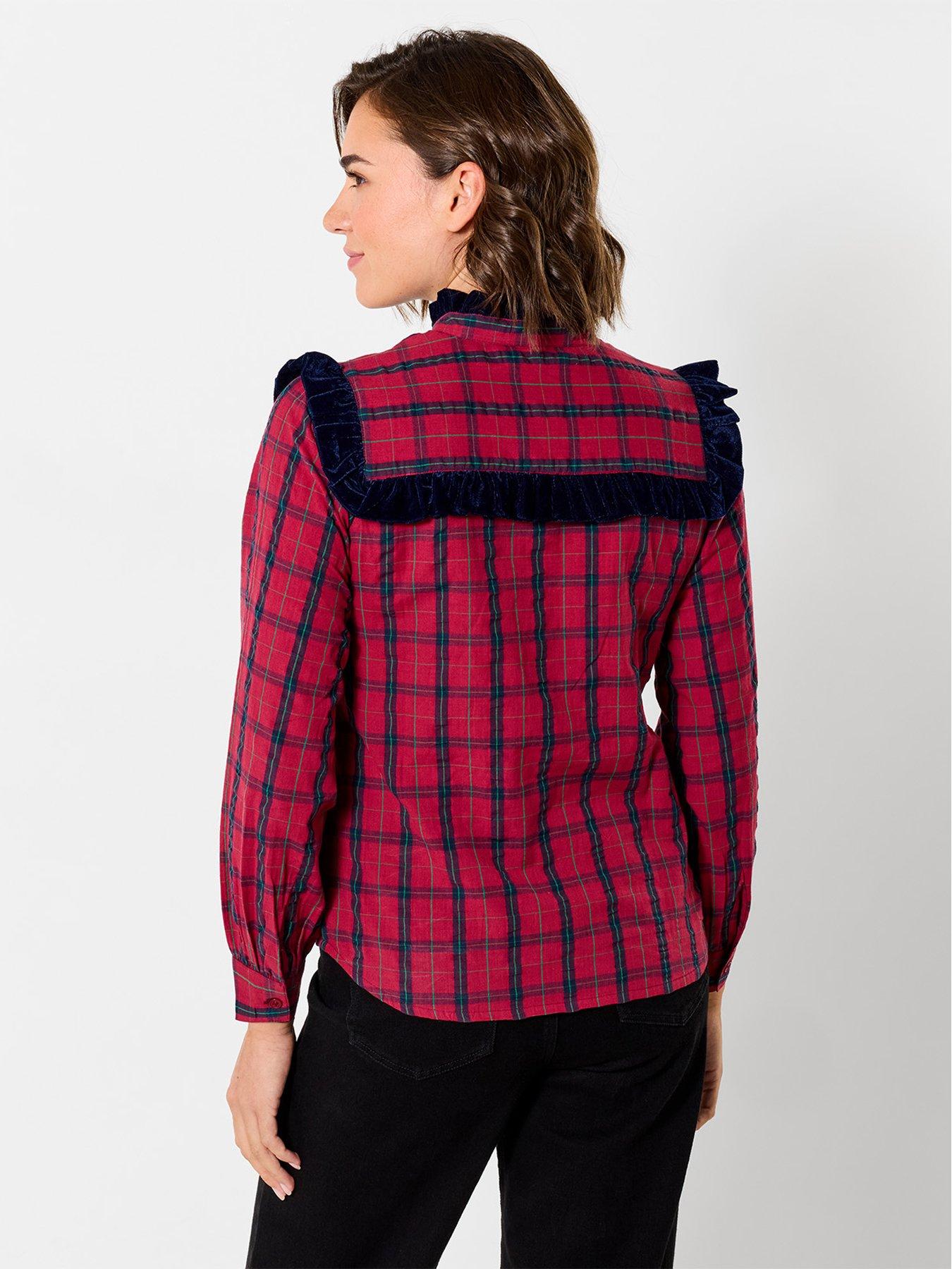 Image 3 of 7 of Joe Browns Womens Tie Neck Velvet Frill Blouse - Red