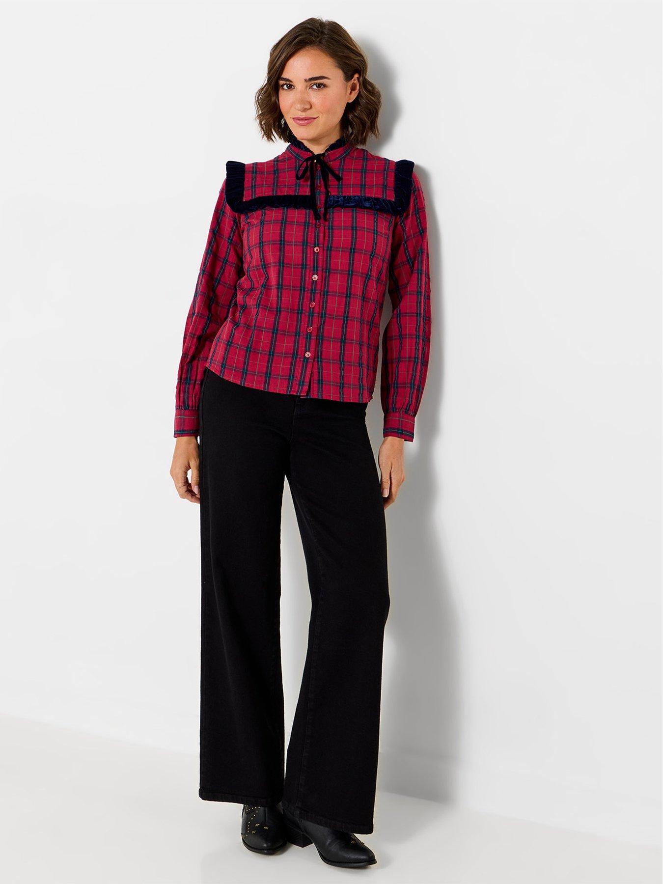 Image 4 of 7 of Joe Browns Womens Tie Neck Velvet Frill Blouse - Red