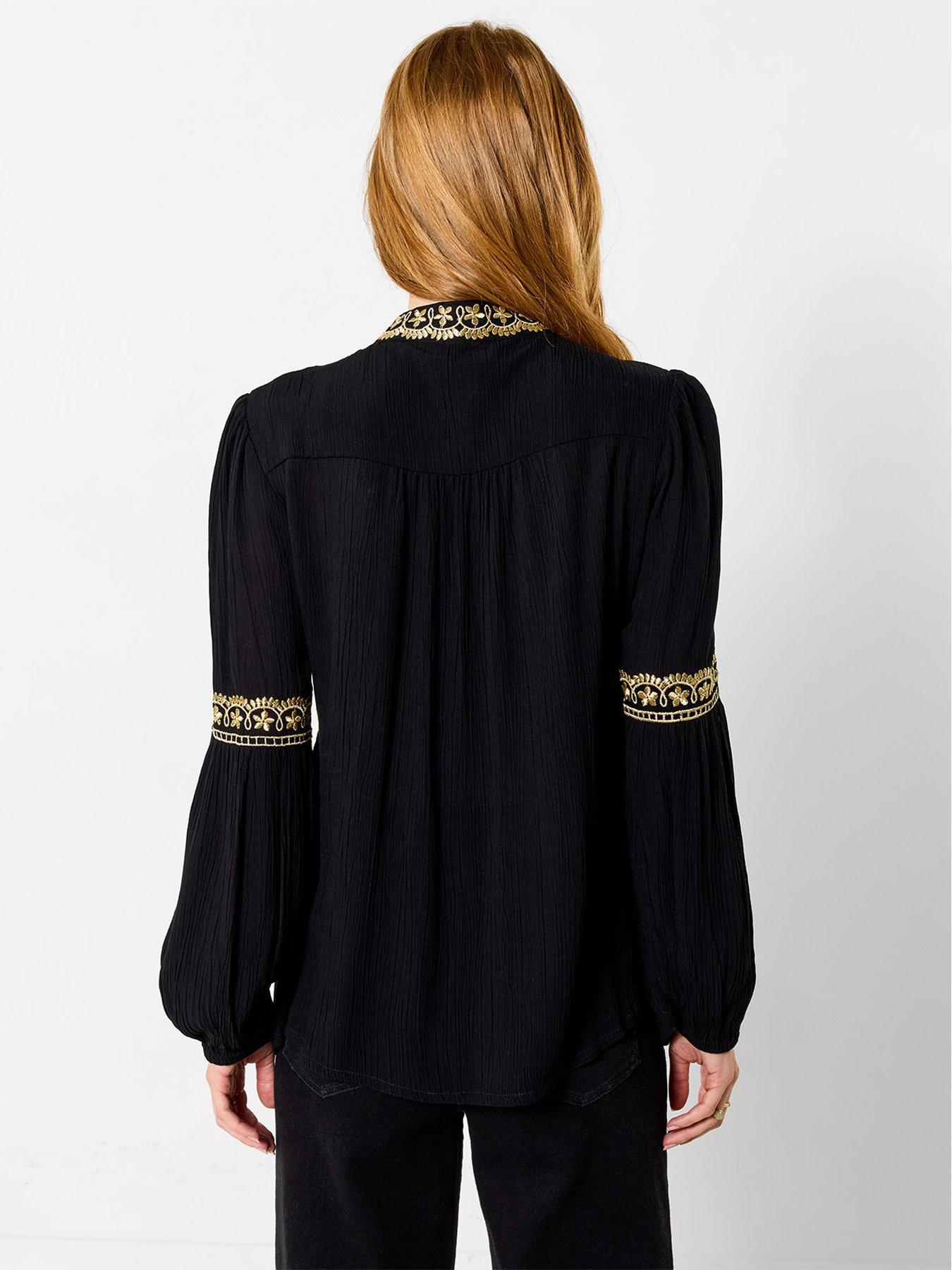 Image 2 of 7 of Joe Browns Womens Gracie Embroidered Tie Neck Tunic Blouse - Black