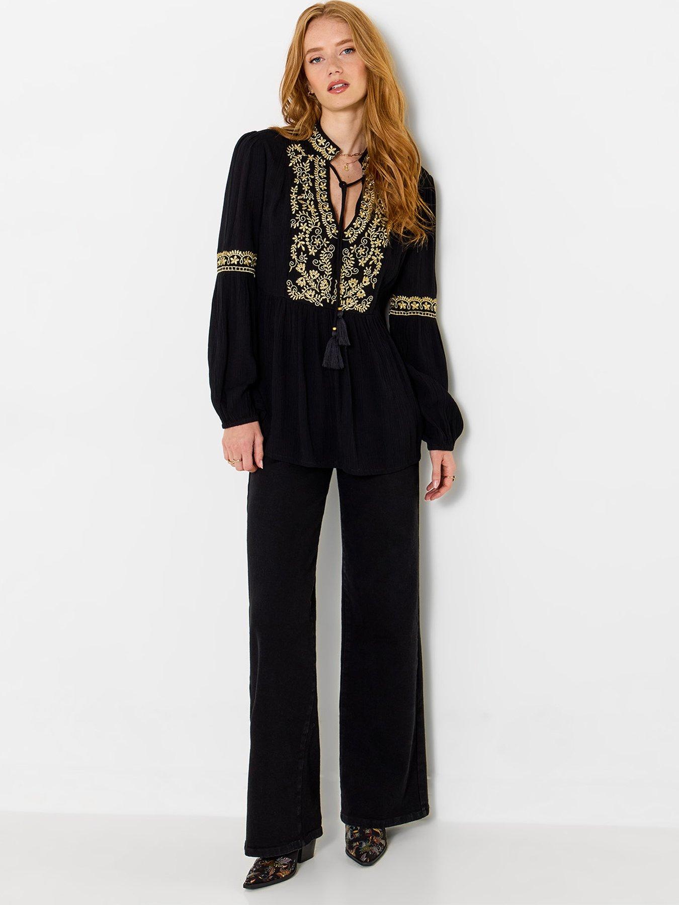 Image 3 of 7 of Joe Browns Womens Gracie Embroidered Tie Neck Tunic Blouse - Black