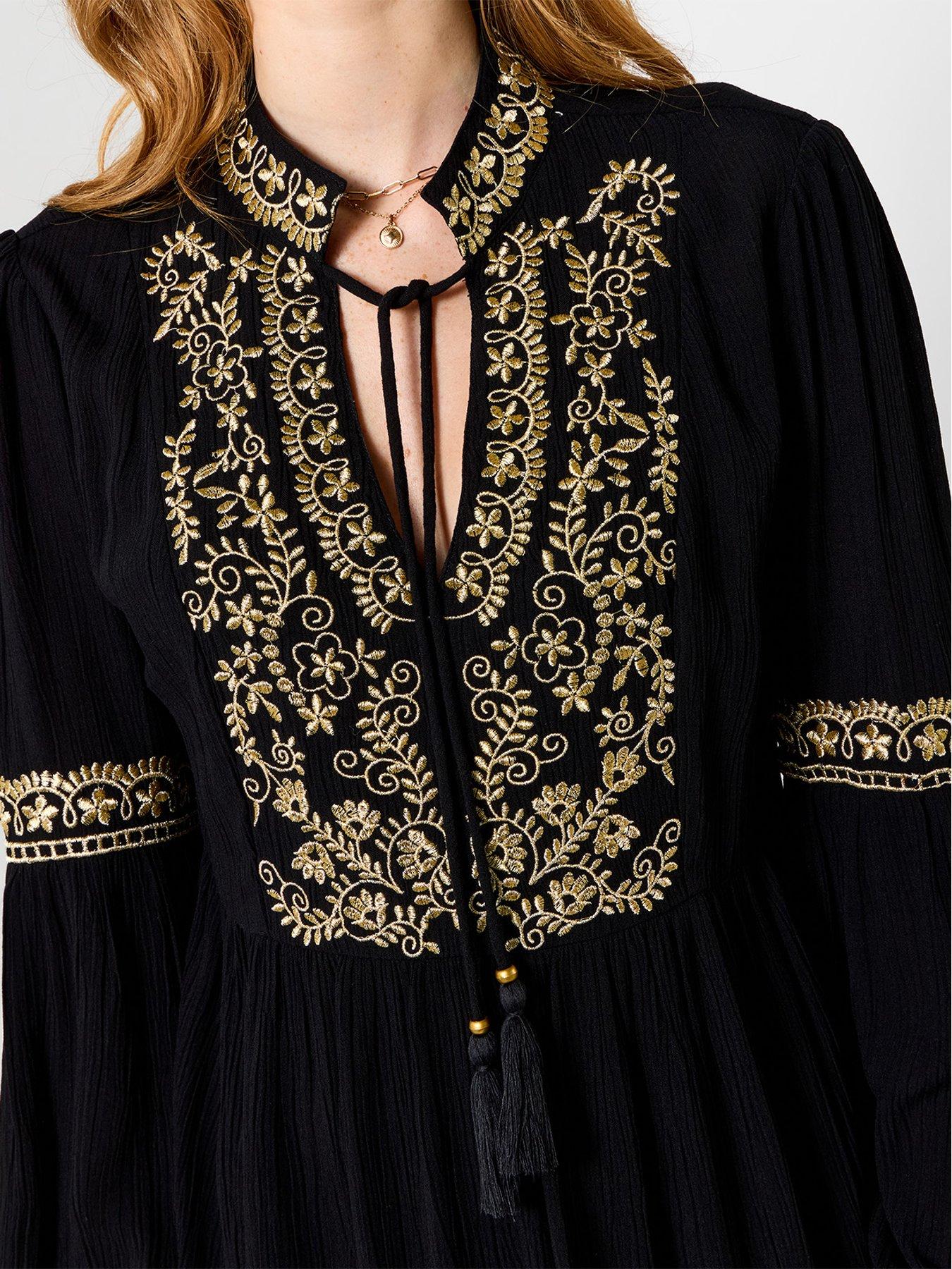 Image 4 of 7 of Joe Browns Womens Gracie Embroidered Tie Neck Tunic Blouse - Black