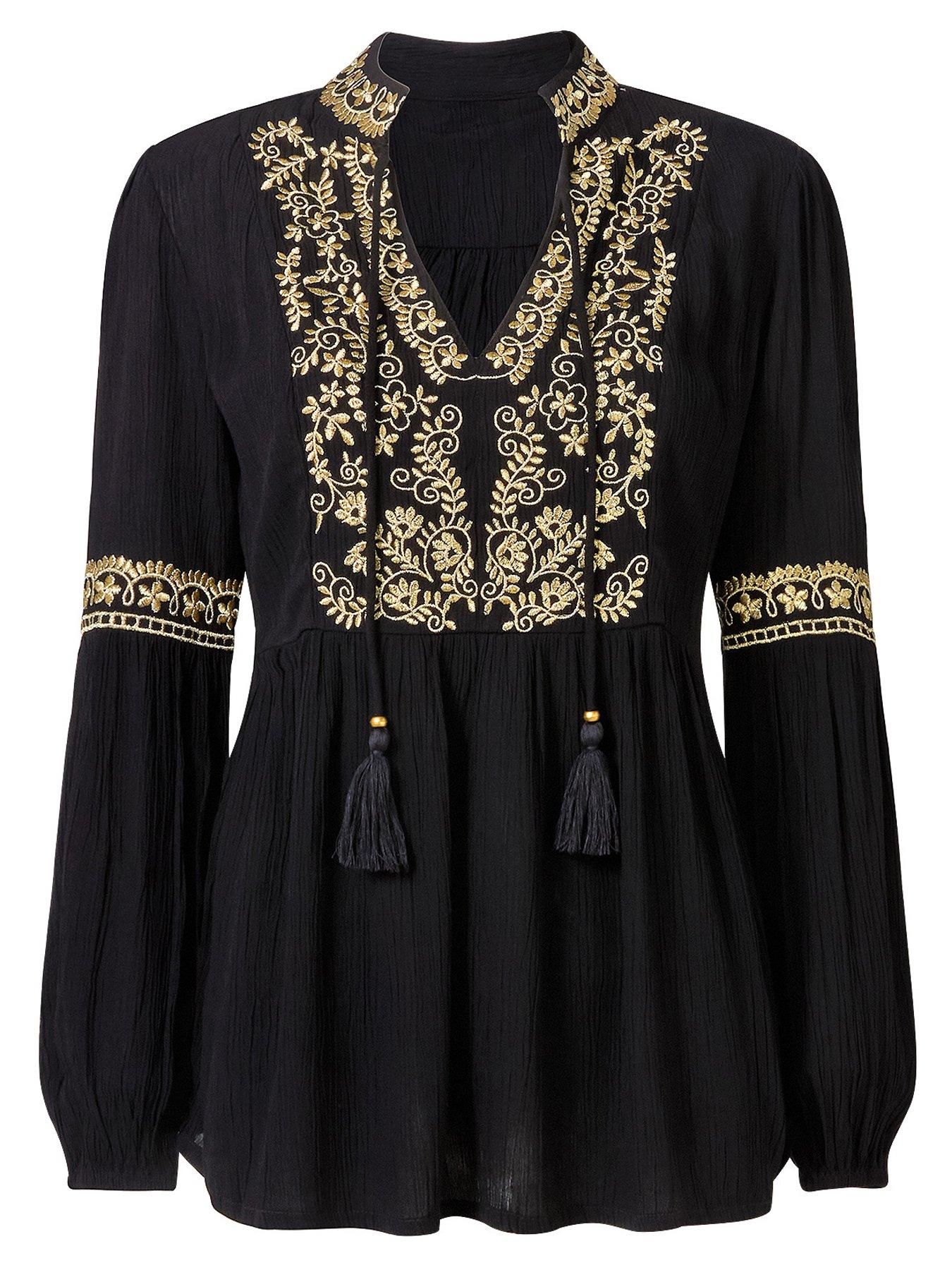Image 7 of 7 of Joe Browns Womens Gracie Embroidered Tie Neck Tunic Blouse - Black
