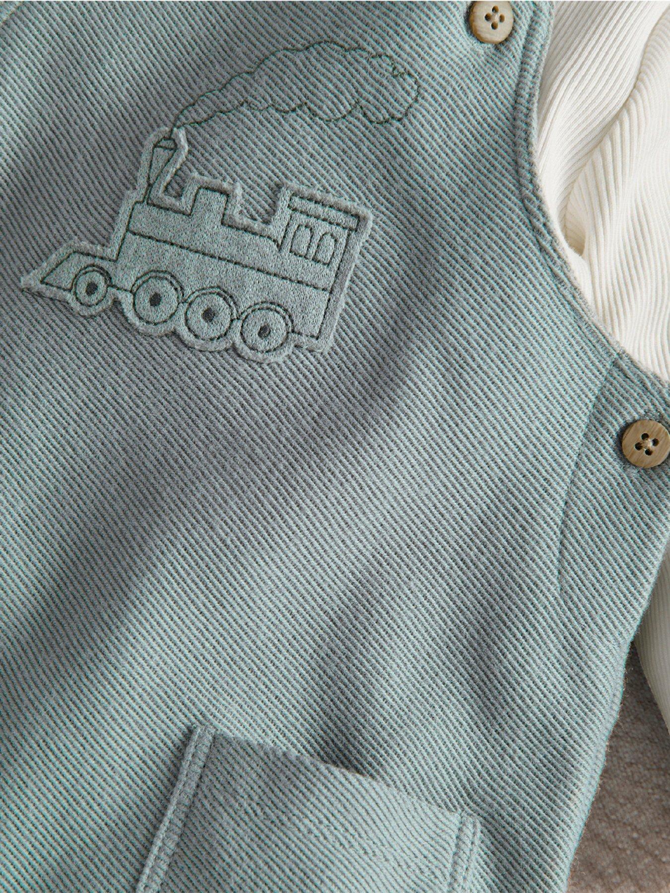 Image 3 of 3 of Mamas & Papas Boys Tractor Embroidered 2 Piece Dungaree Set - Green