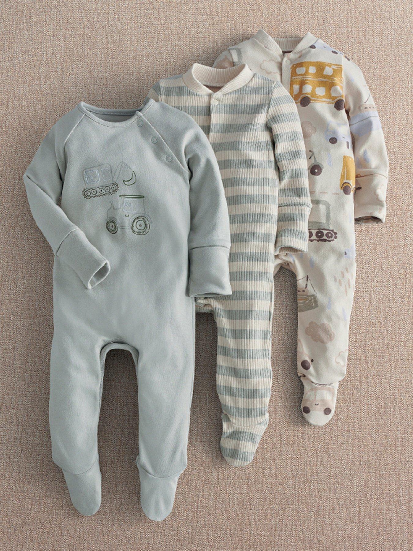 Image 1 of 3 of Mamas & Papas Baby boys 3 Pack Soft Cotton Enclosed Feet Sleepsuits - Multi