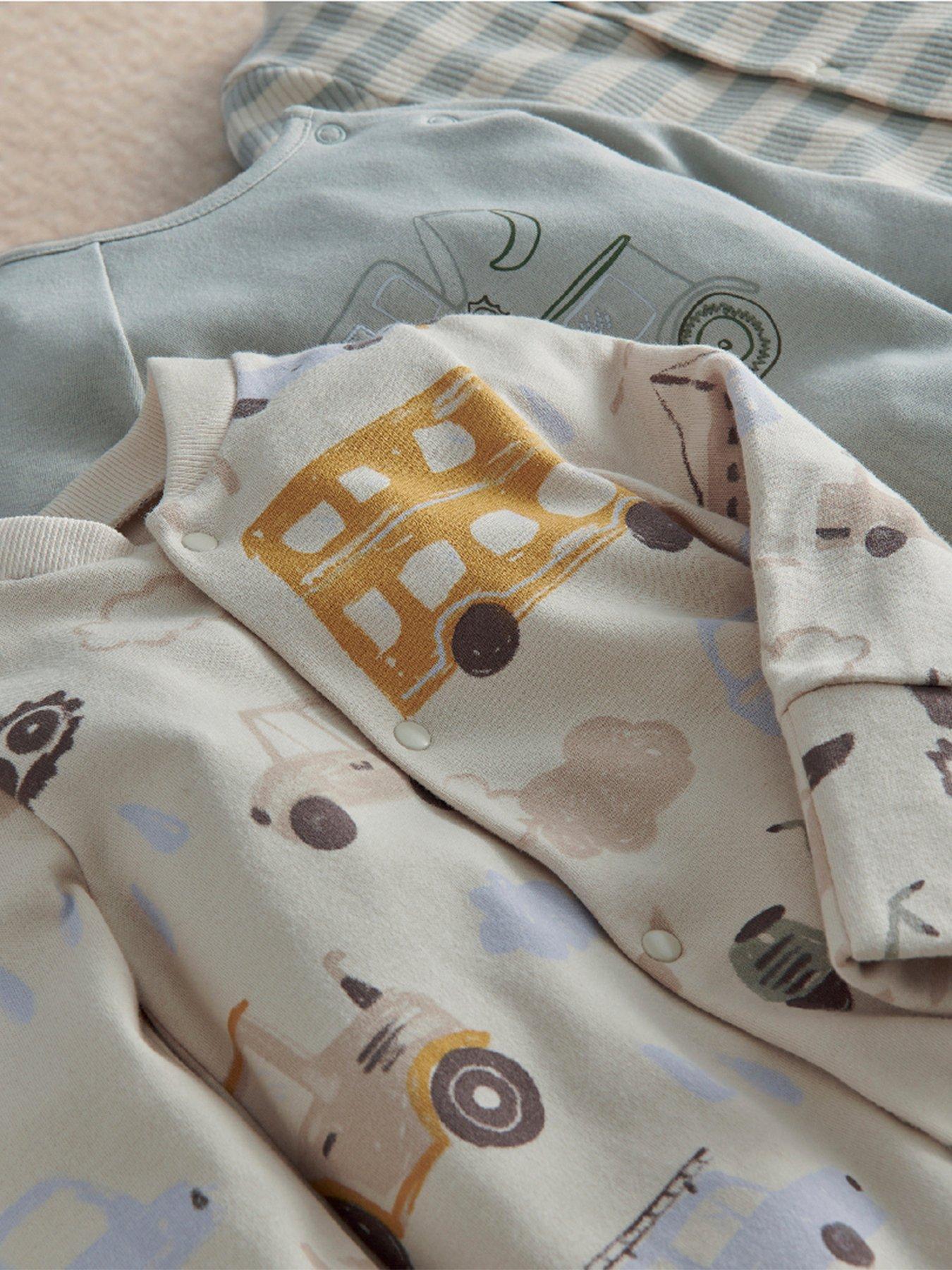 Image 2 of 3 of Mamas & Papas Baby boys 3 Pack Soft Cotton Enclosed Feet Sleepsuits - Multi