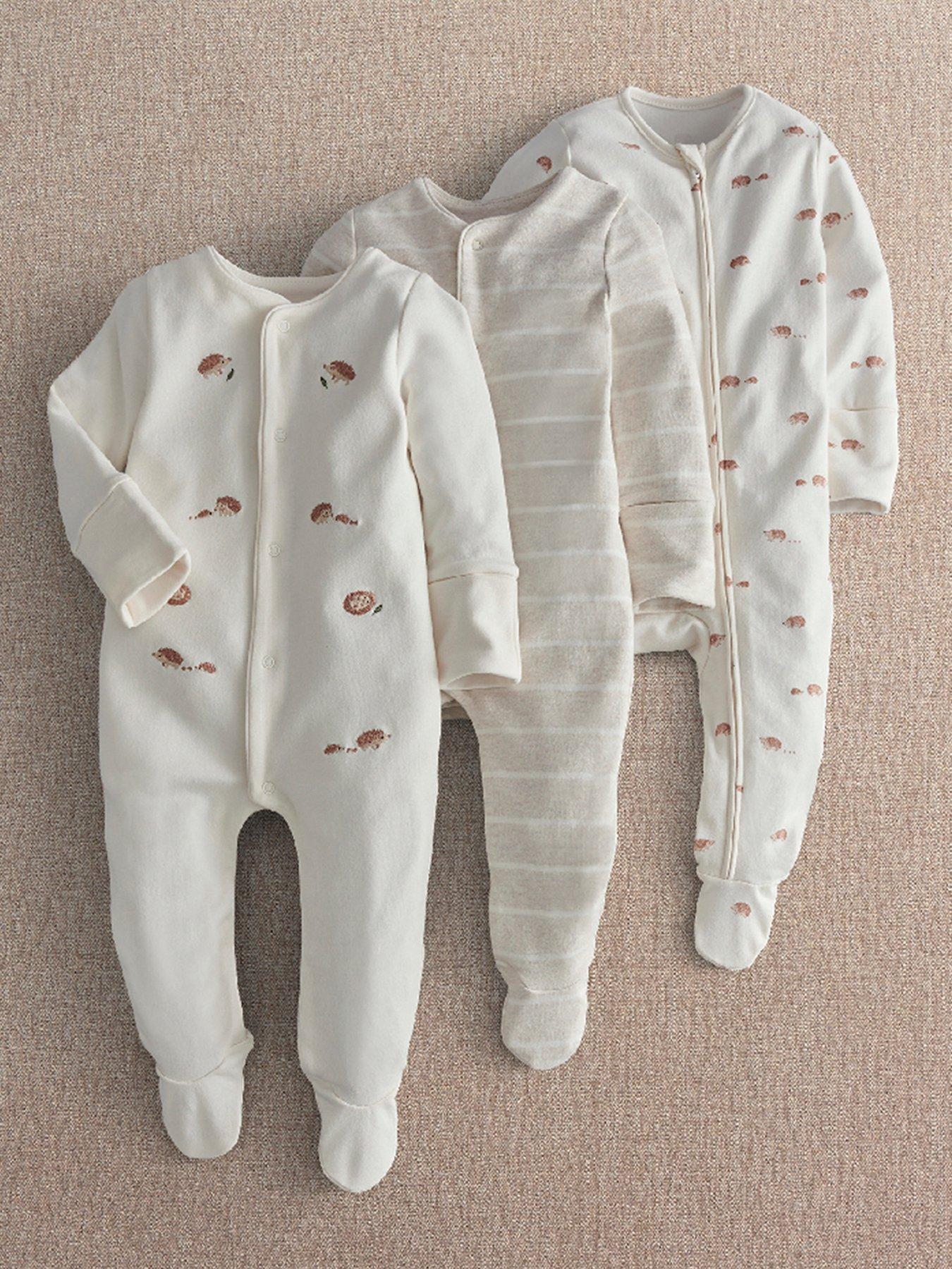 Image 1 of 3 of Mamas & Papas Baby Boys 3 Pack Hedgehog Sleepsuits - Multi