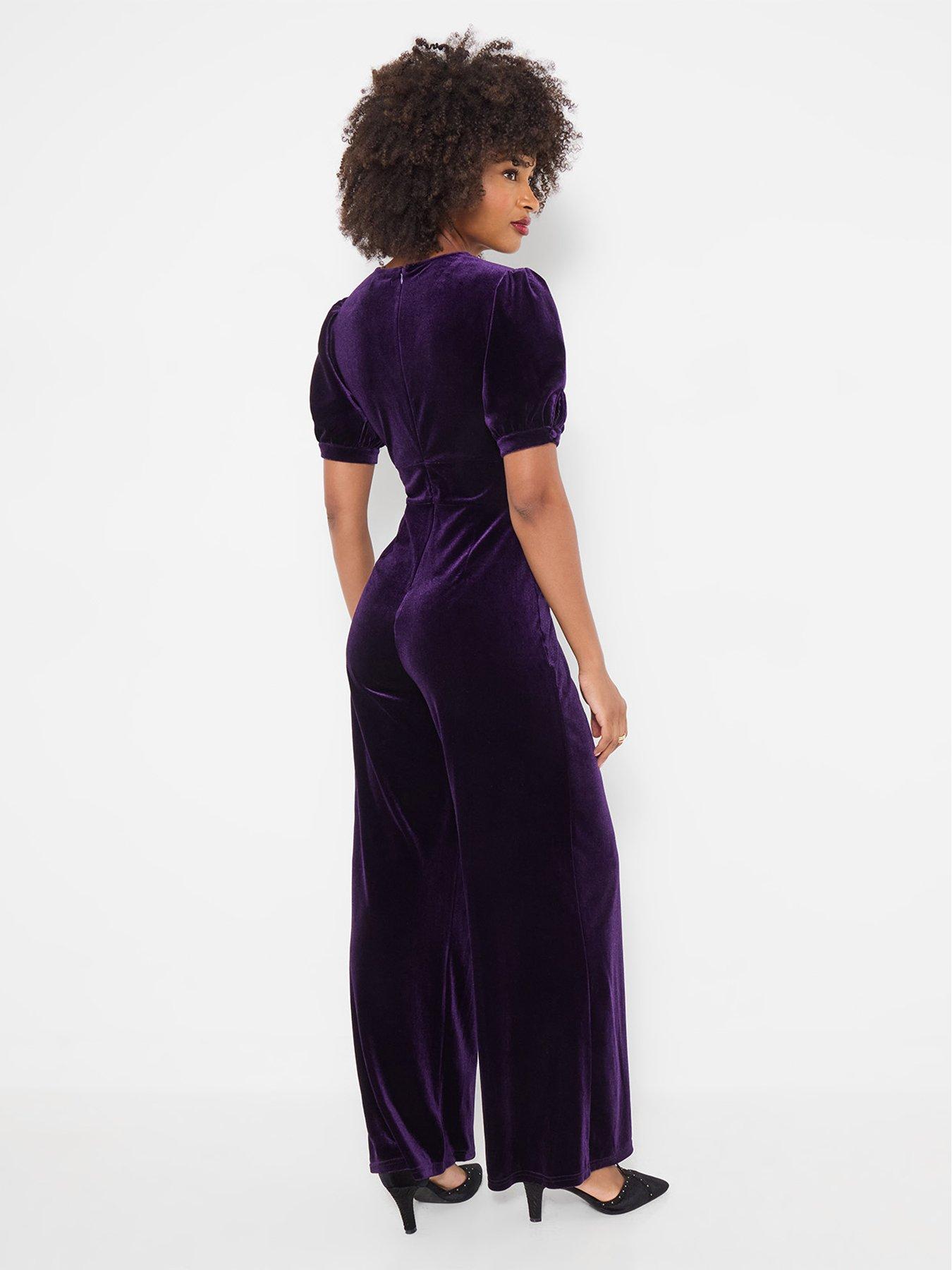 Image 3 of 7 of Joe Browns Womens Gabriella Wrap Front Wide Leg Velour Jumpsuit - Purple