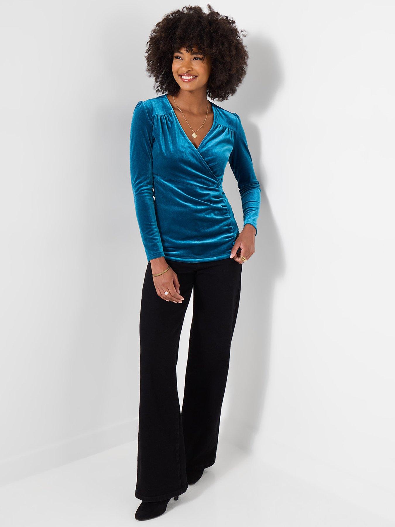 Image 4 of 5 of Joe Browns Womens Vienna Wrap Ruched Velour Top&nbsp;- Blue