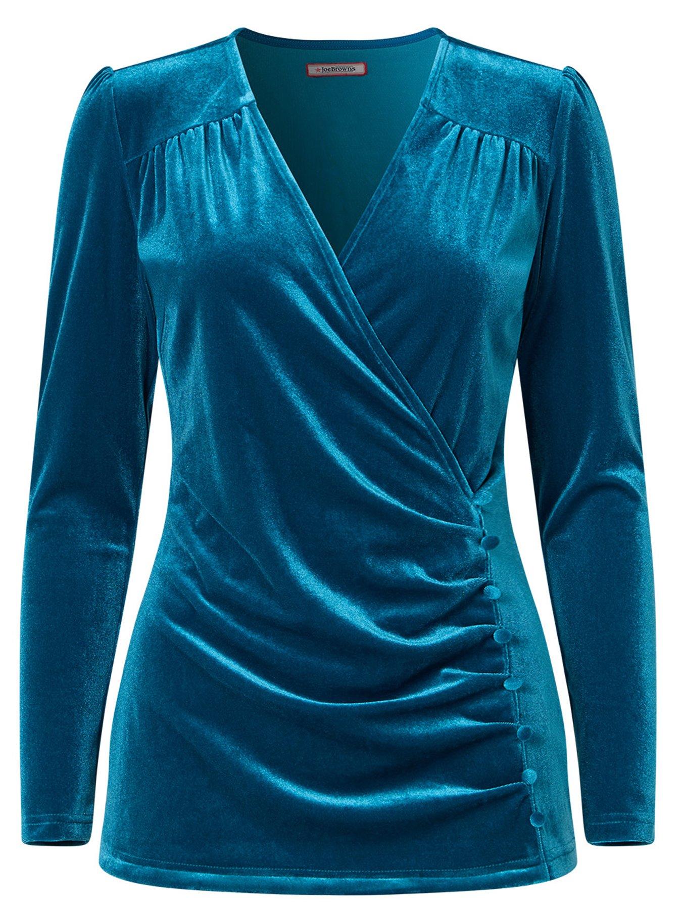 Image 5 of 5 of Joe Browns Womens Vienna Wrap Ruched Velour Top&nbsp;- Blue