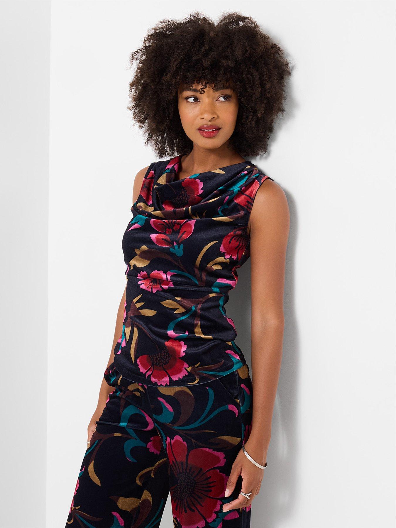 Image 2 of 7 of Joe Browns Womens Floral Print Velour Cowl Neck Blouse - Multi